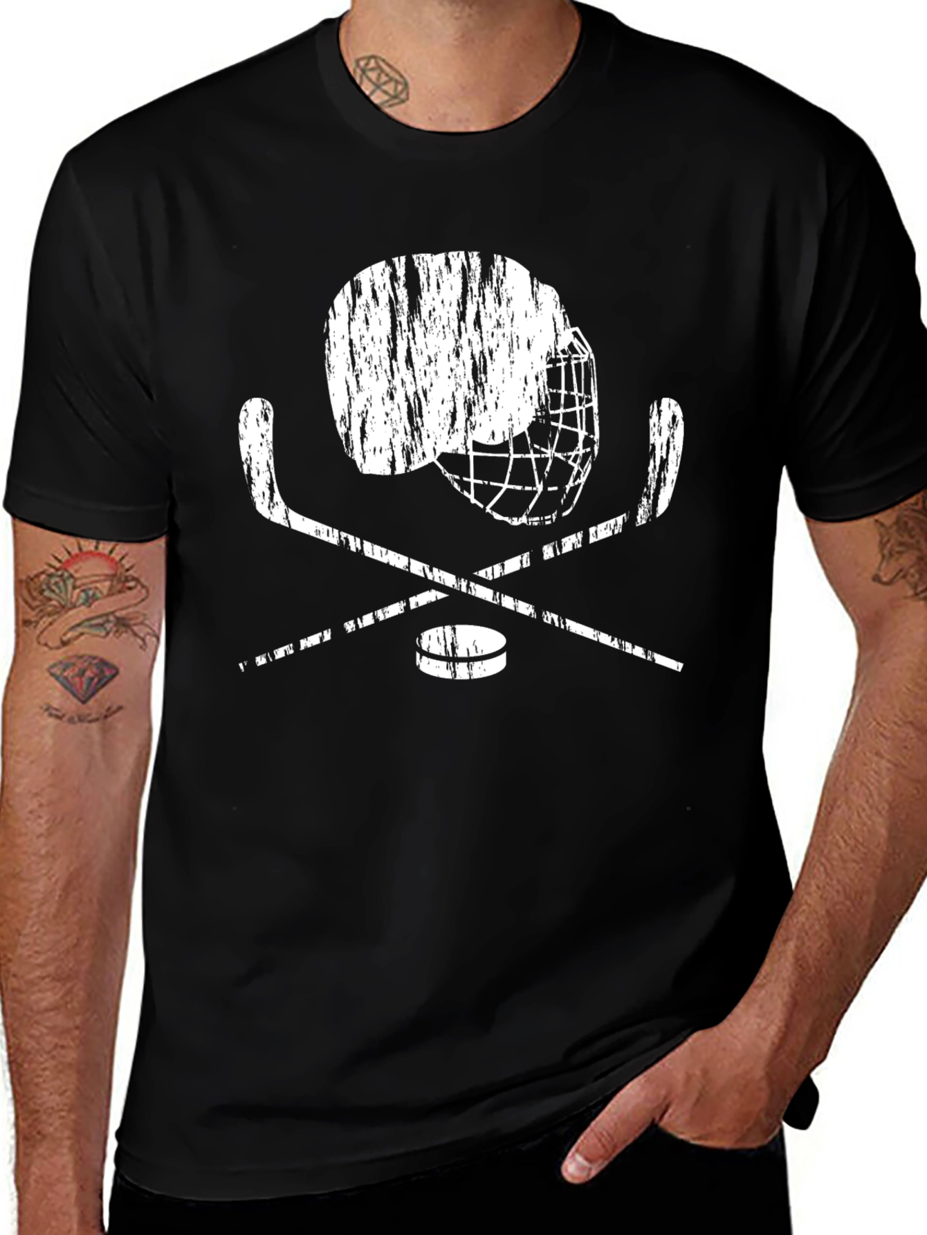 Hockey Helmet & Sticks Graphic Tee - Black