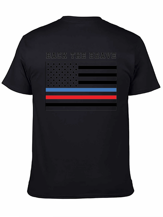 Back the Brave American Flag Thin Line T-Shirt