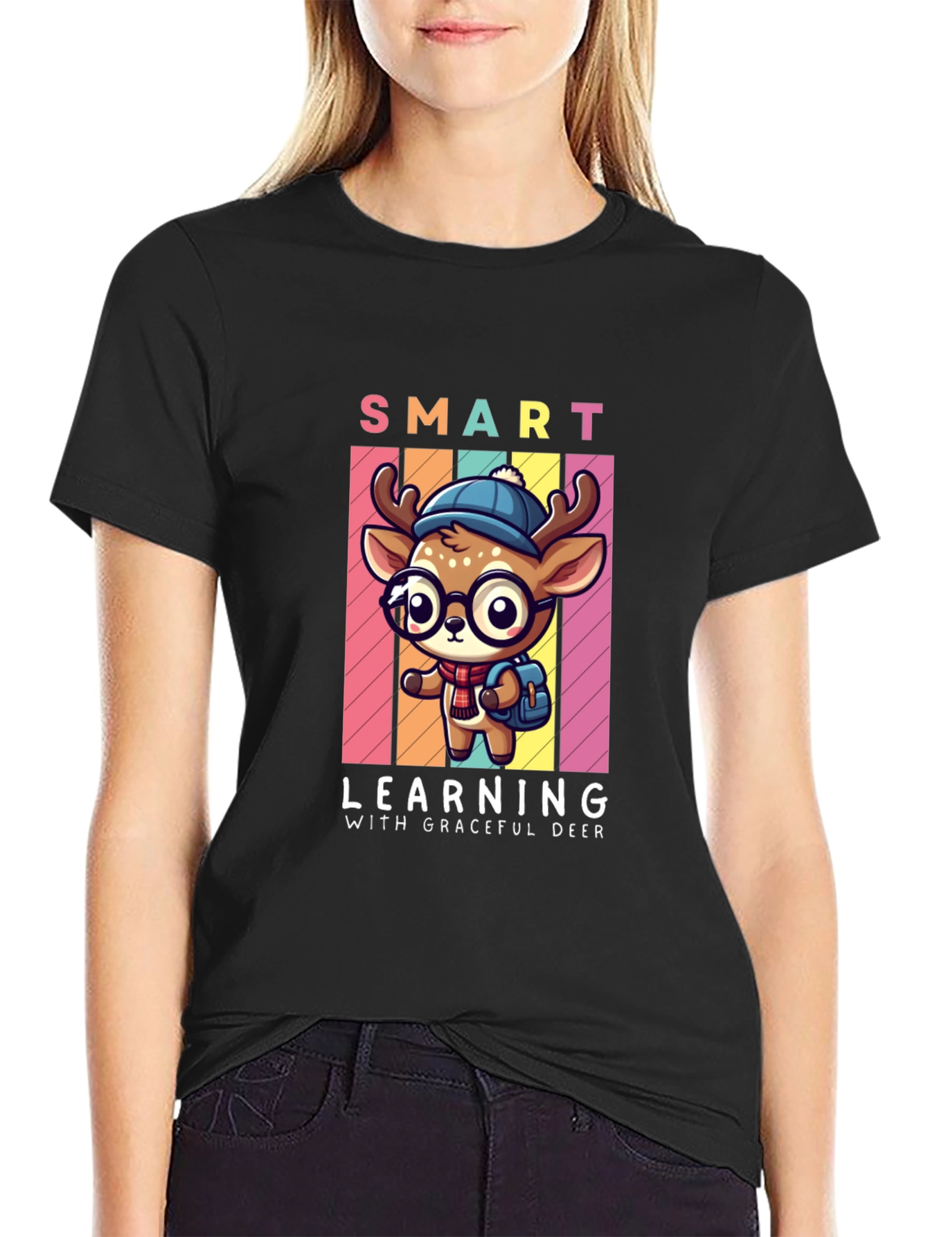 Smart Learning Deer Graphic T-Shirt