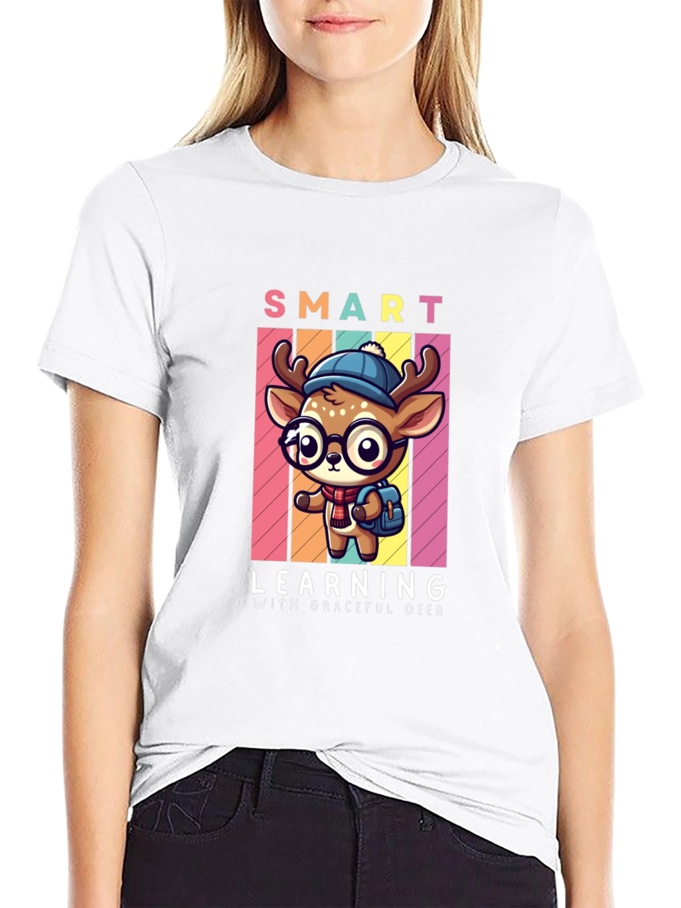 Smart Learning Deer Graphic T-Shirt