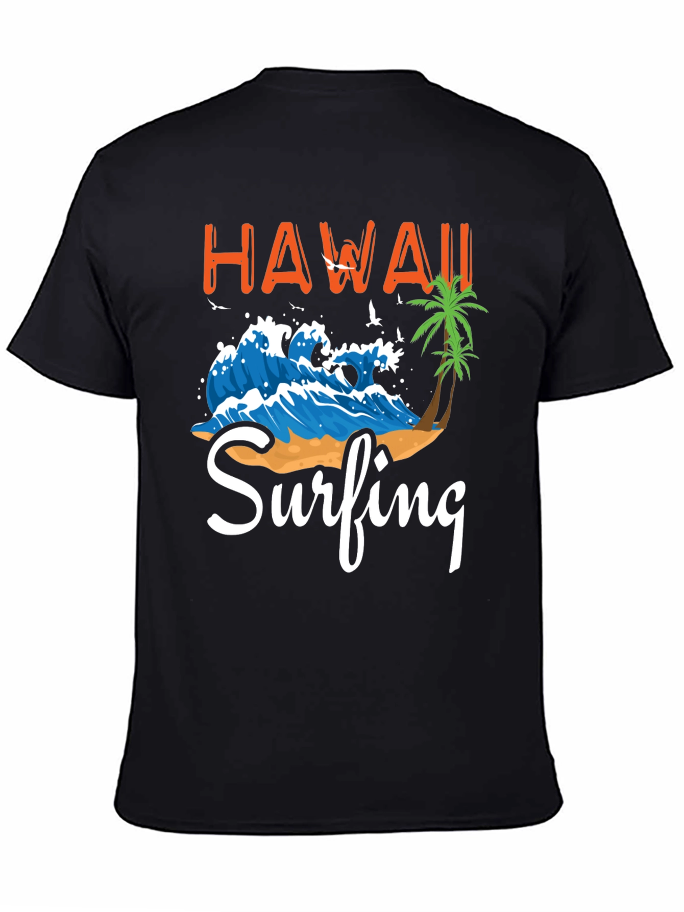 Hawaii Surfing Graphic Tee - Black