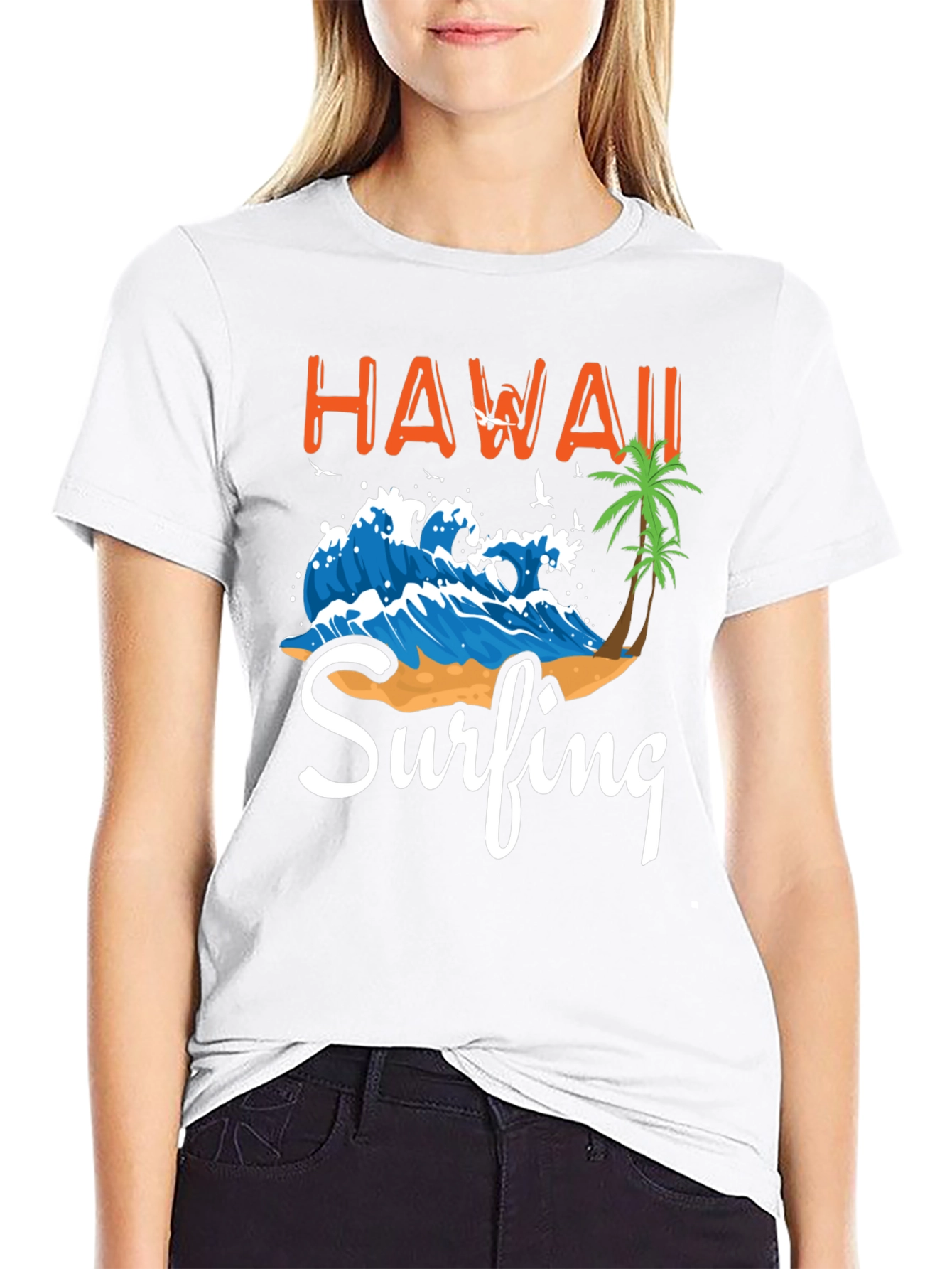 Hawaii Surfing Graphic Tee - Black