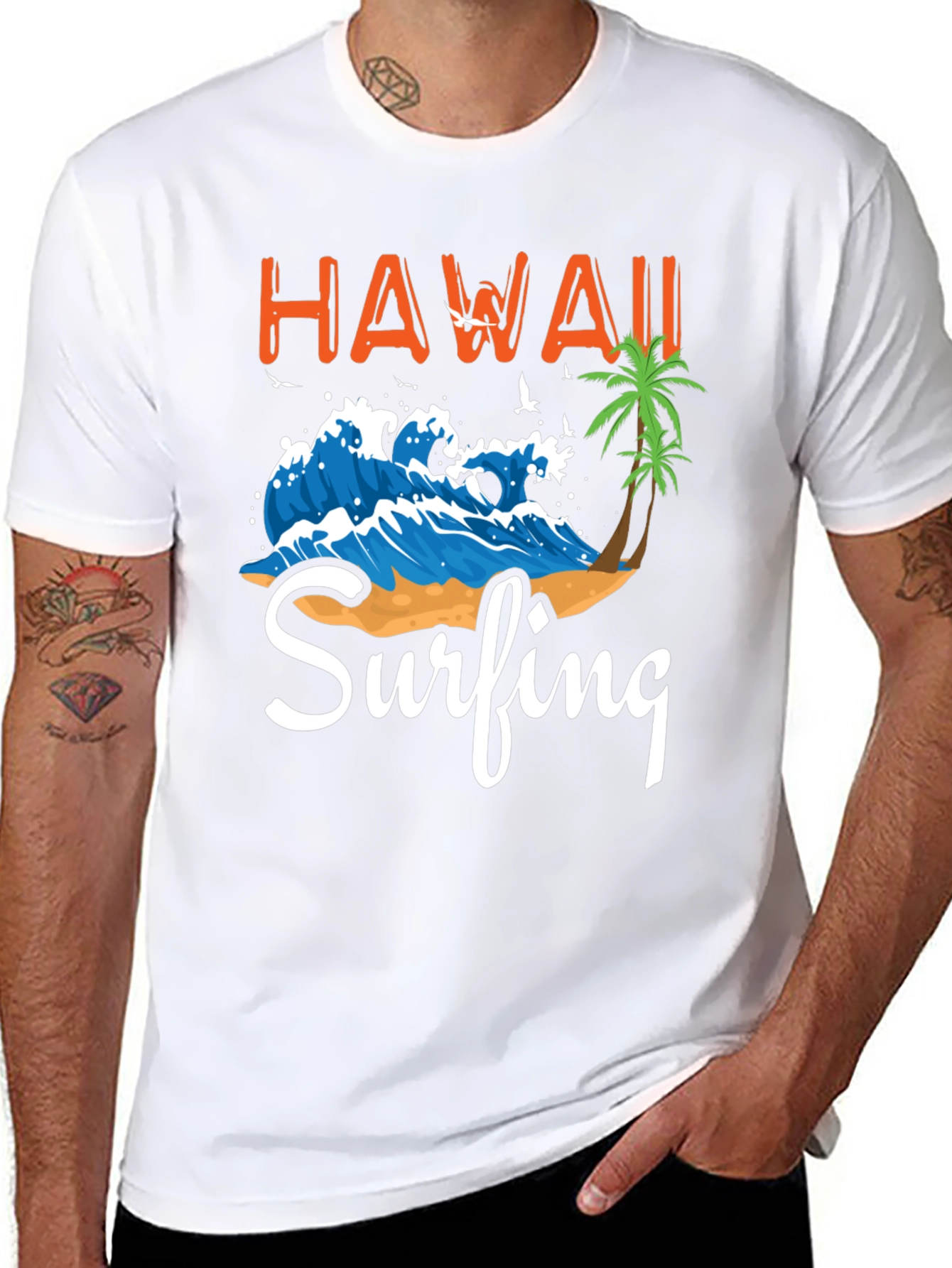 Hawaii Surfing Graphic Tee - Black