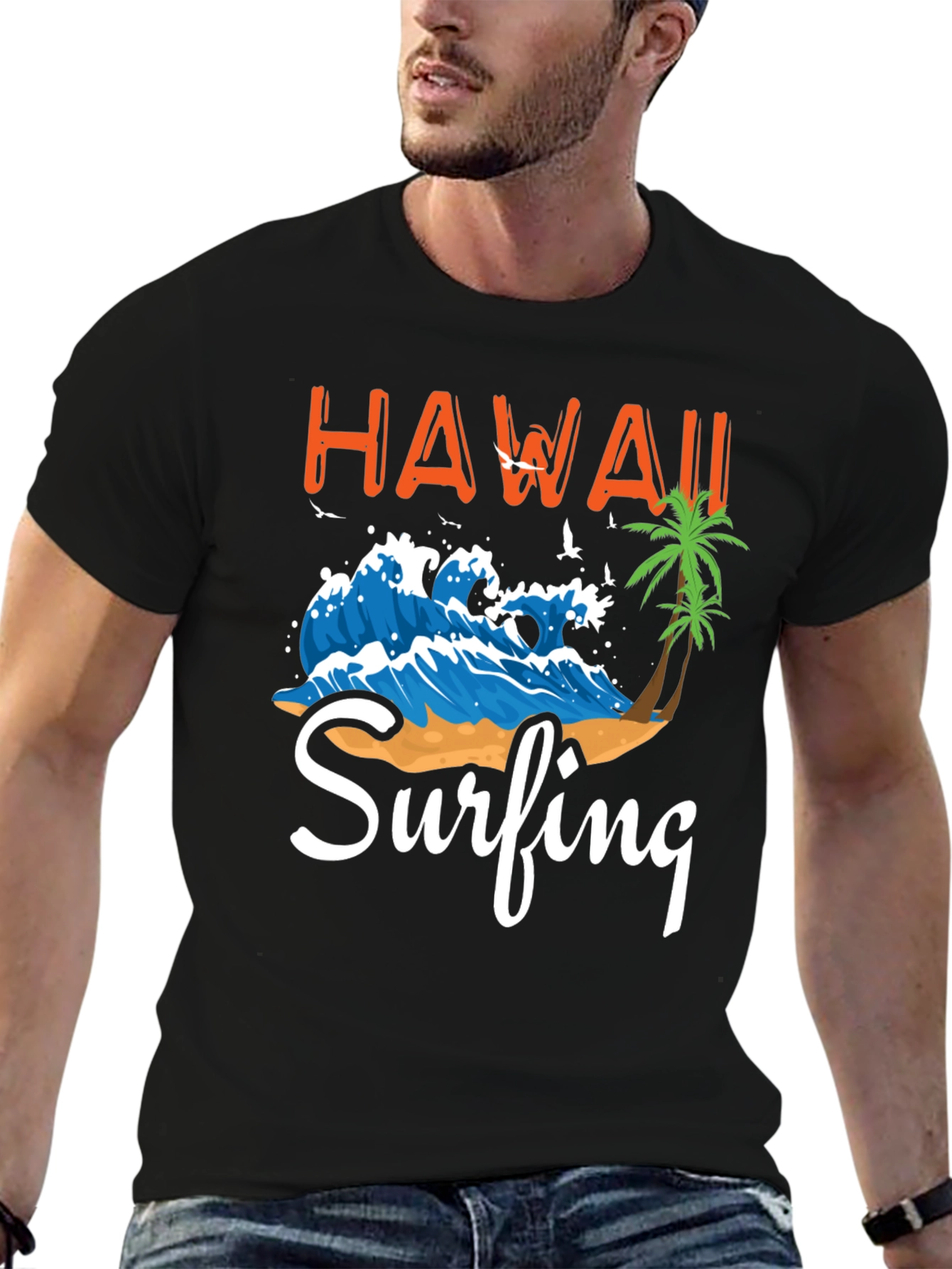 Hawaii Surfing Graphic Tee - Black