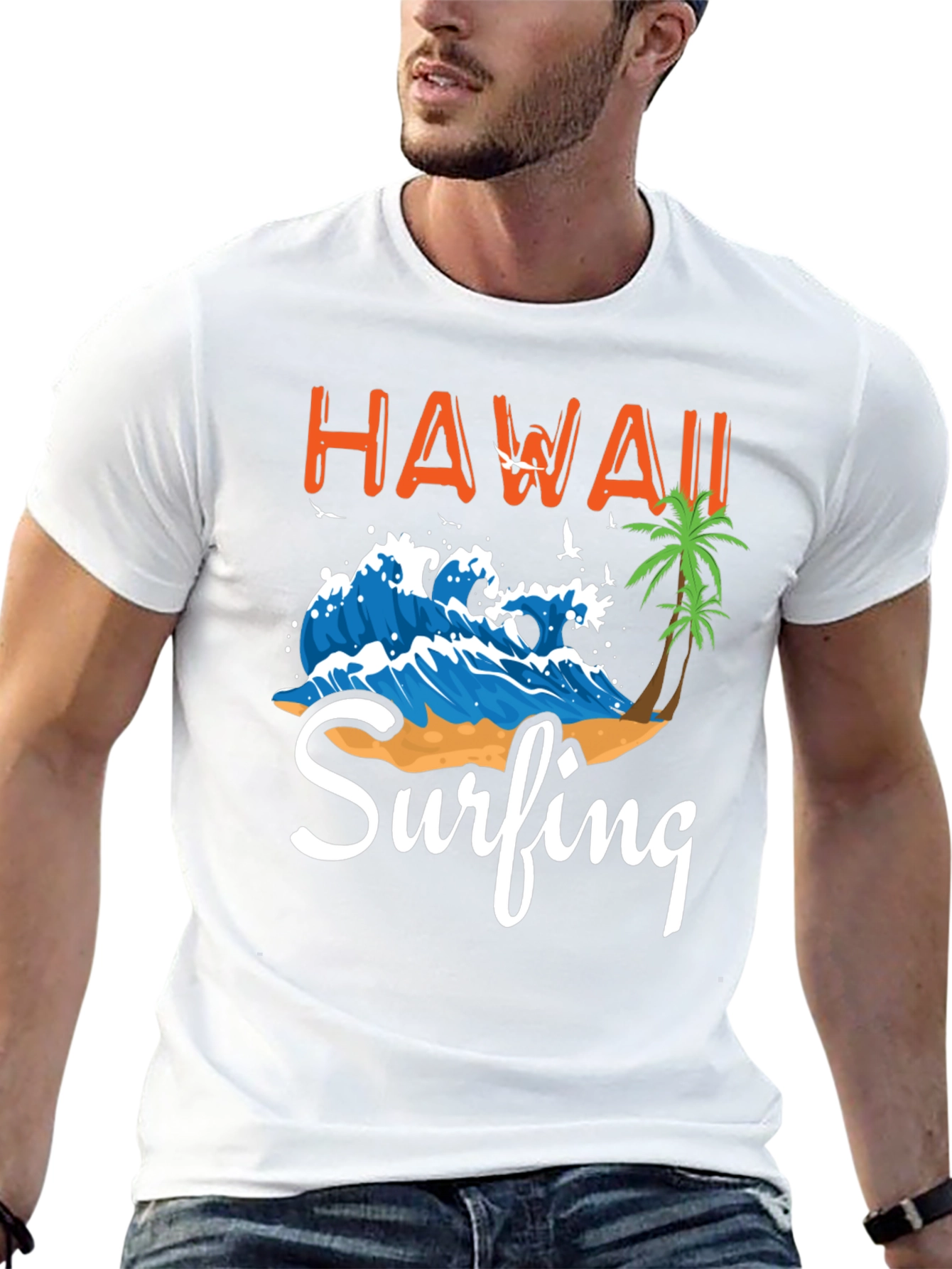 Hawaii Surfing Graphic Tee - Black