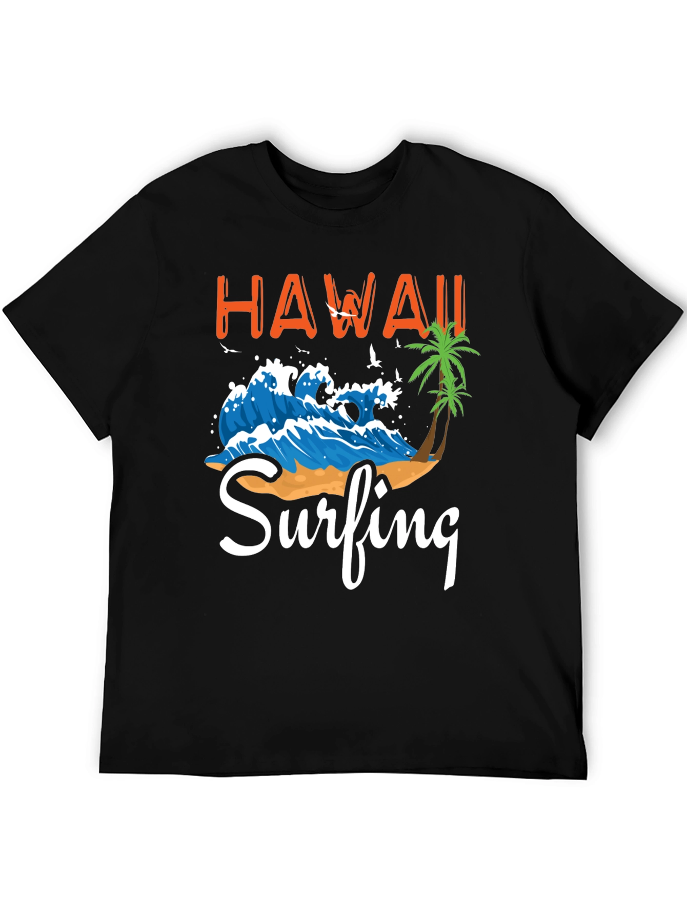 Hawaii Surfing Graphic Tee - Black