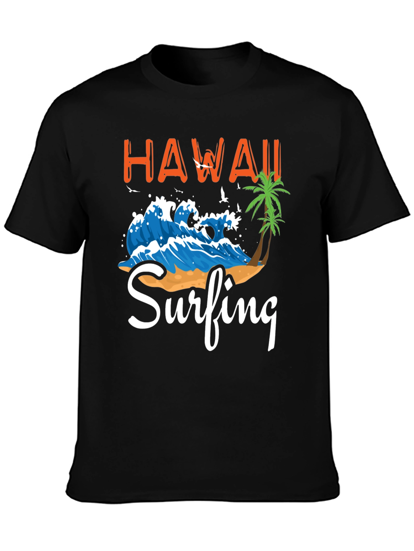 Hawaii Surfing Graphic Tee - Black