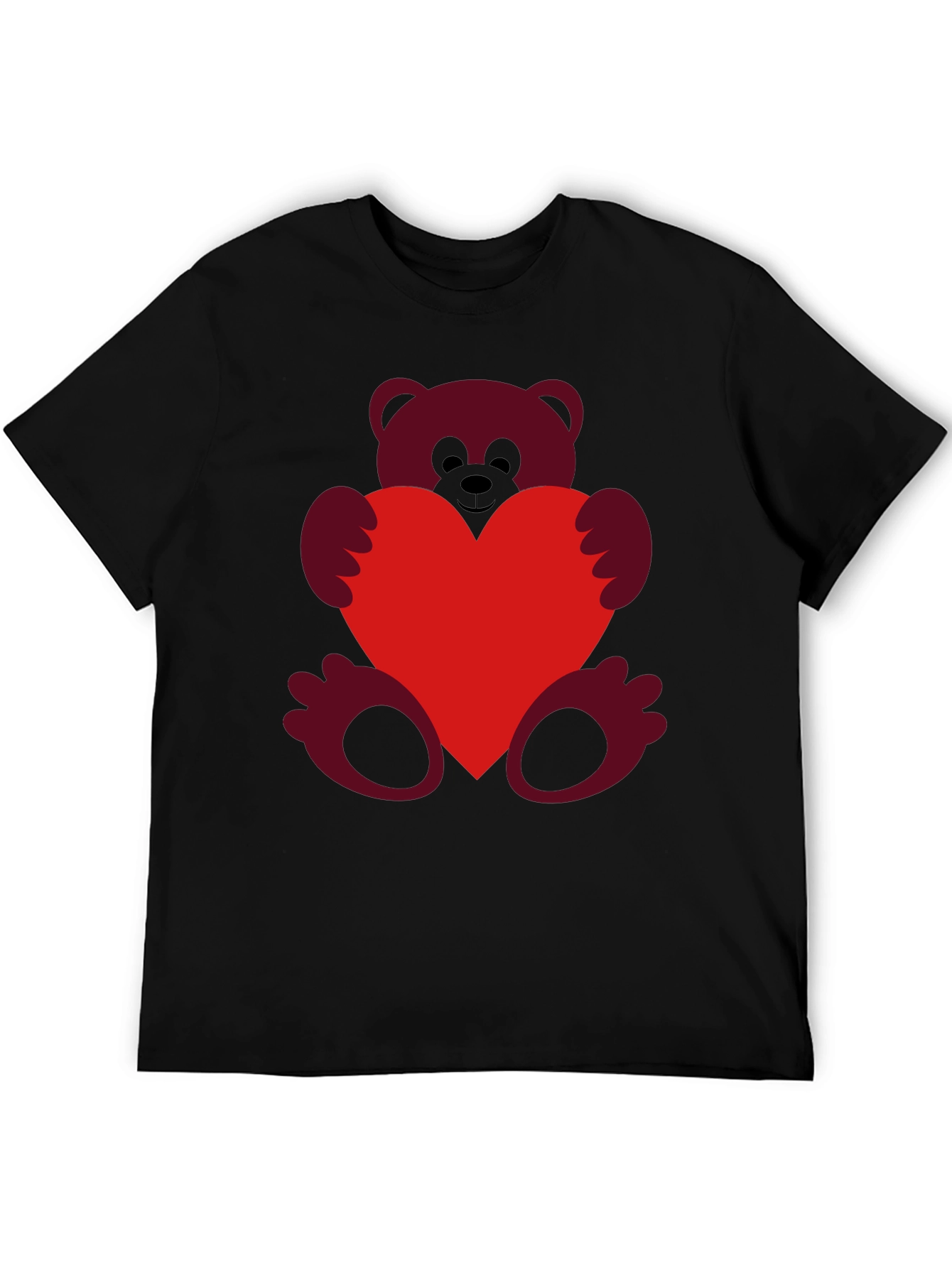 Heart Hugging Teddy Bear Black T-Shirt