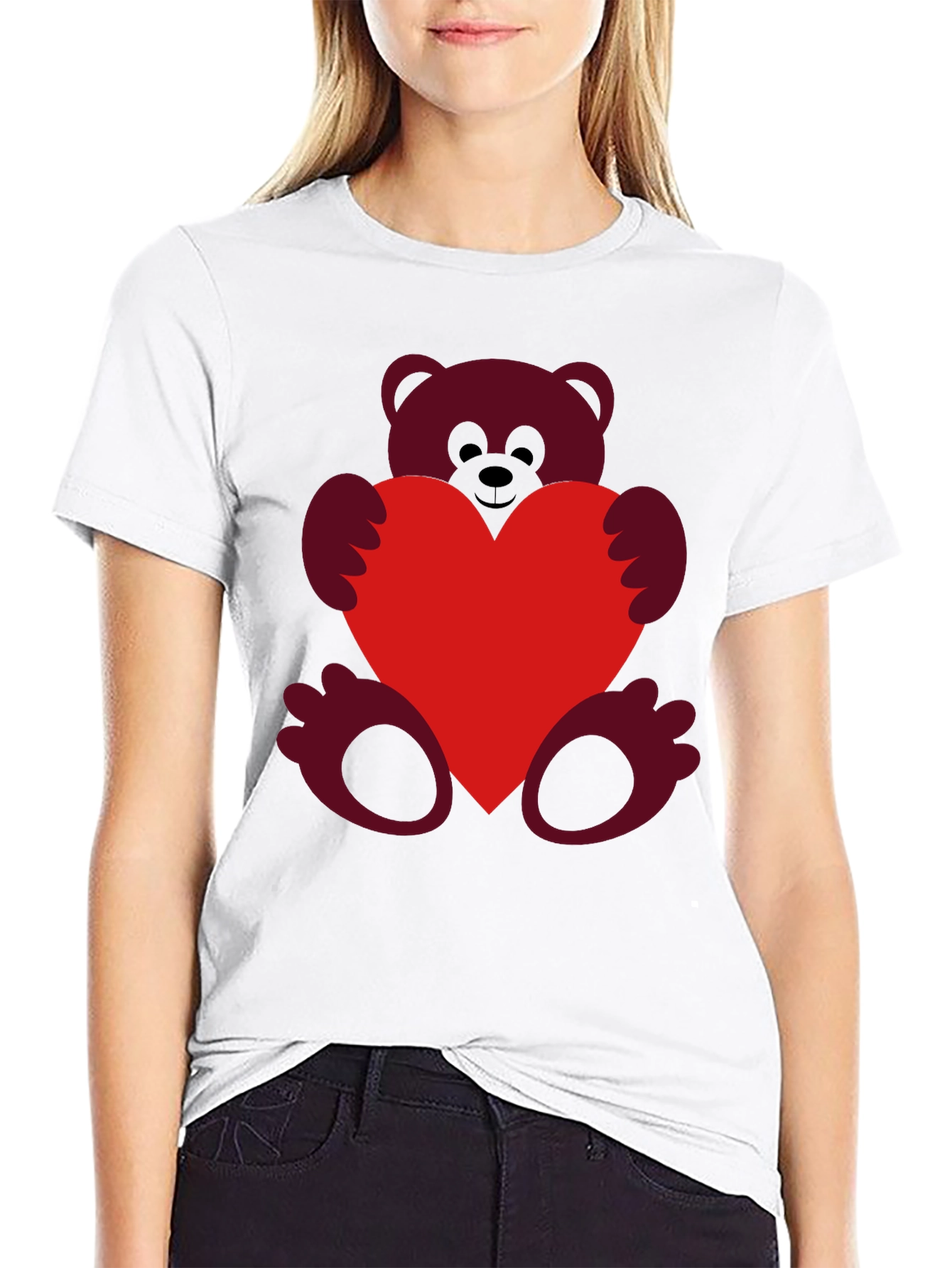 Heart Hugging Teddy Bear Black T-Shirt