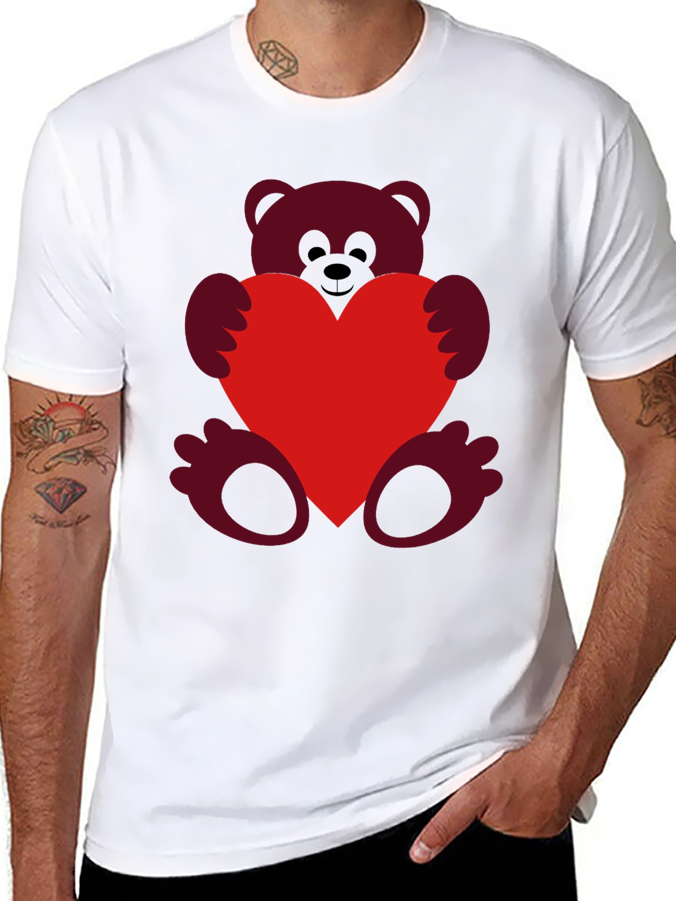 Heart Hugging Teddy Bear Black T-Shirt