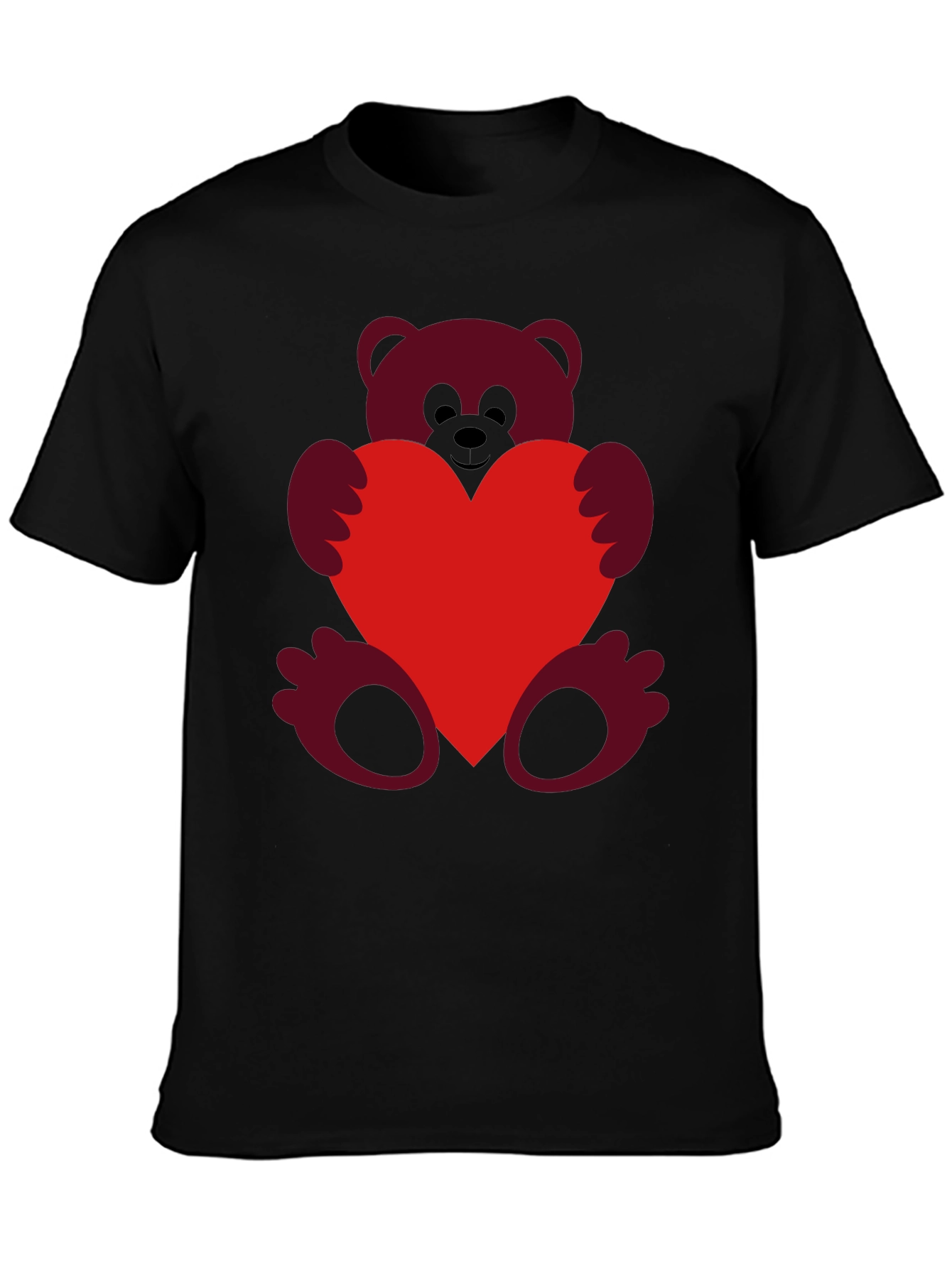 Heart Hugging Teddy Bear Black T-Shirt