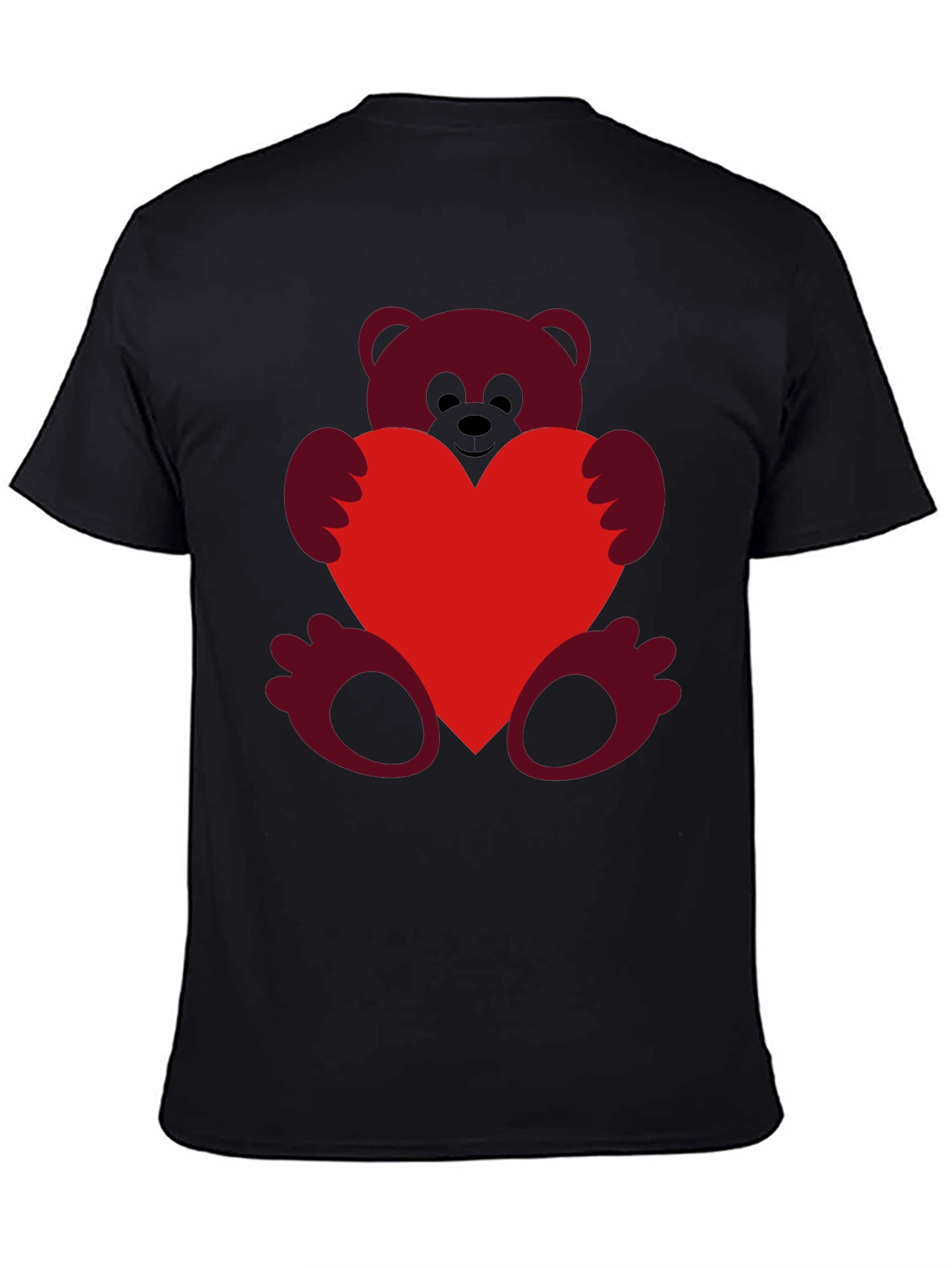 Heart Hugging Teddy Bear Black T-Shirt