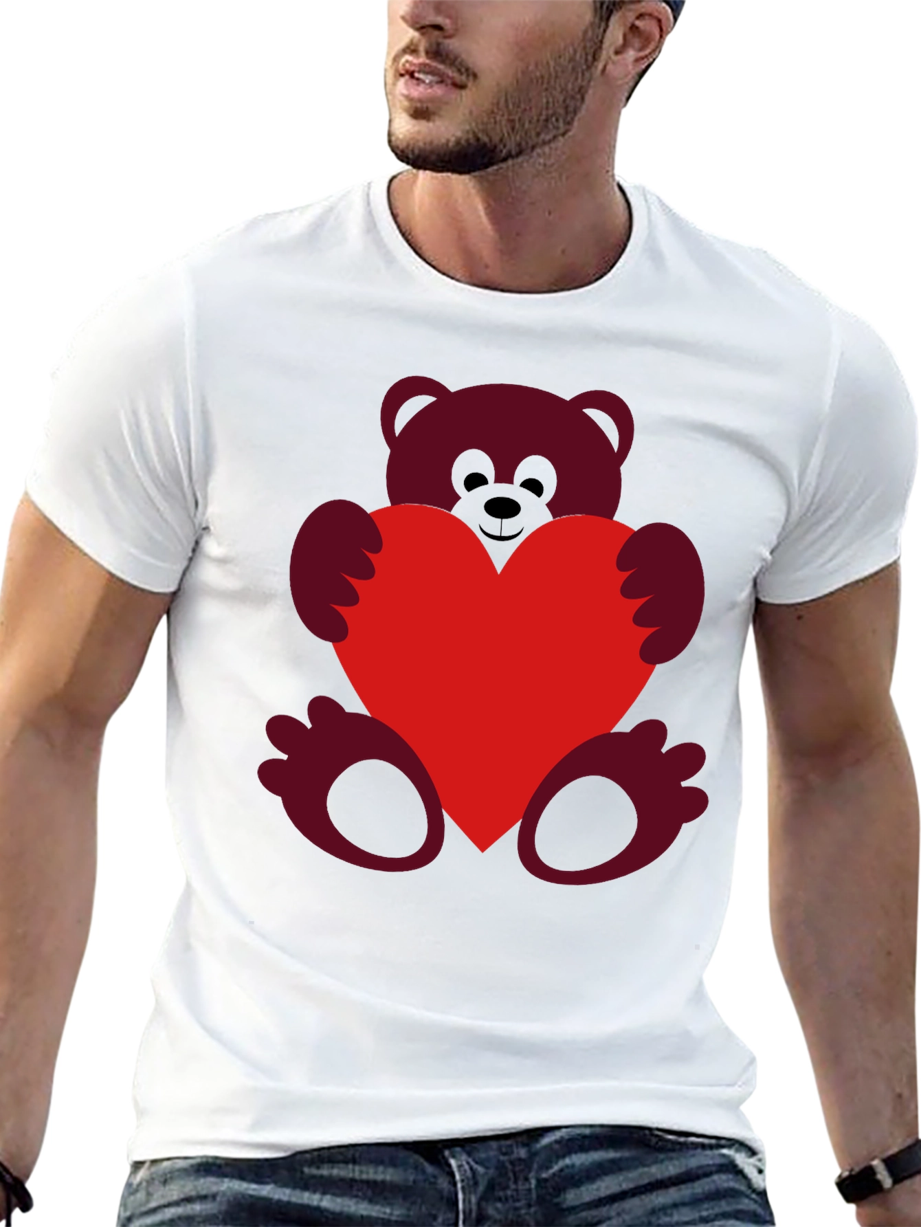 Heart Hugging Teddy Bear Black T-Shirt