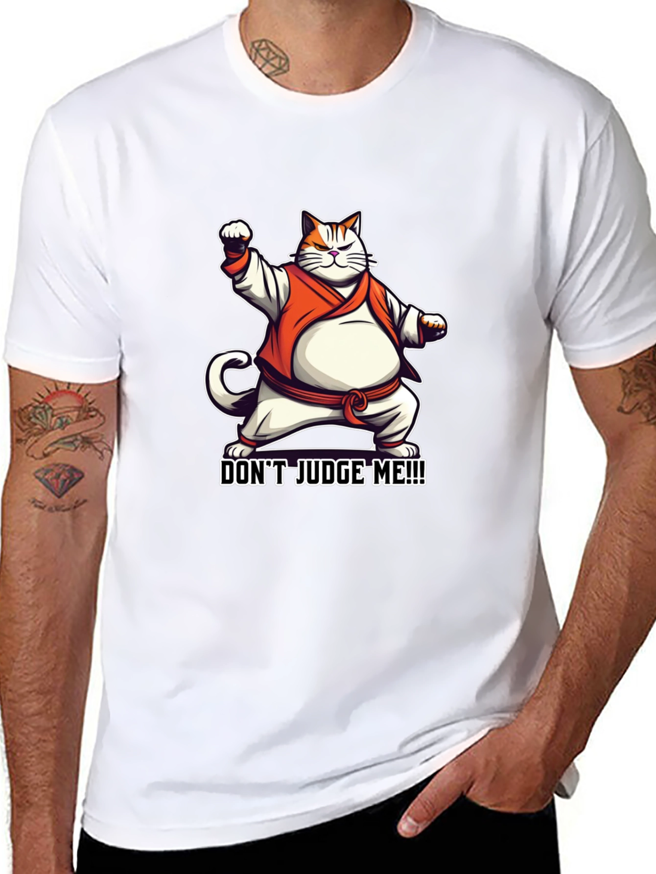 Dont Judge Me! Black T-Shirt Cat Karate Master