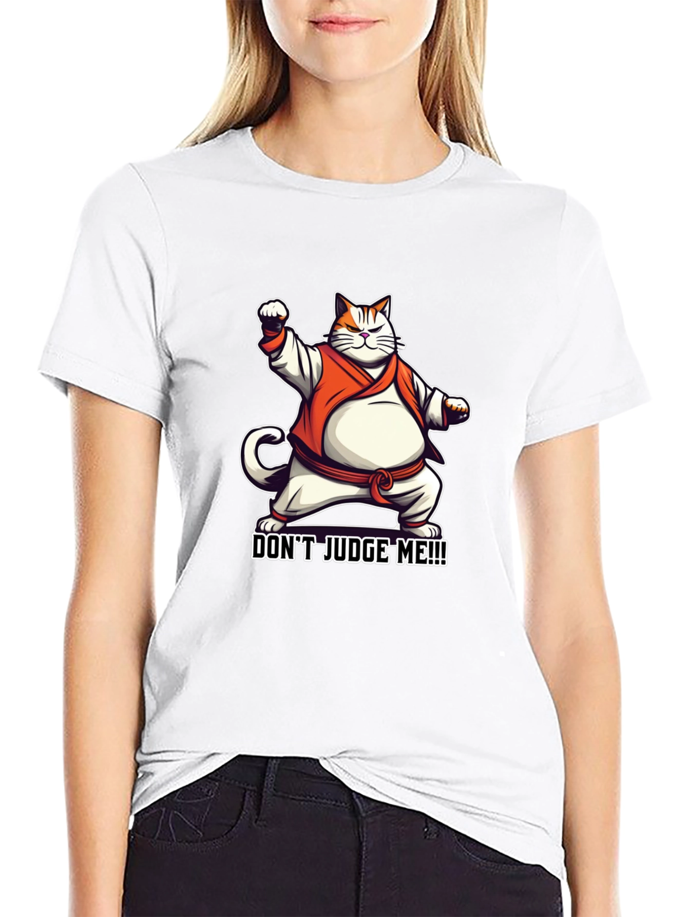 Dont Judge Me! Black T-Shirt Cat Karate Master