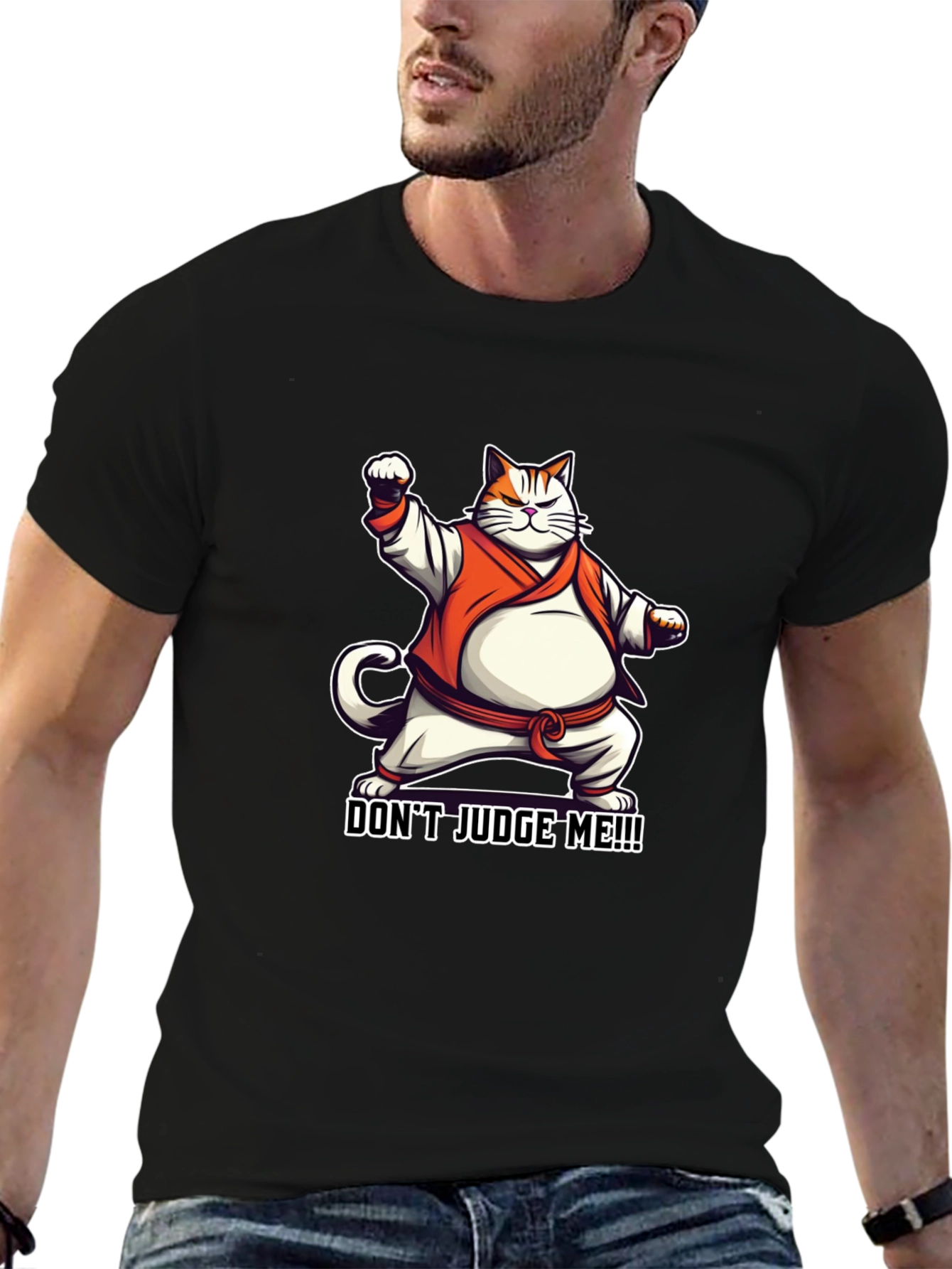 Dont Judge Me! Black T-Shirt Cat Karate Master