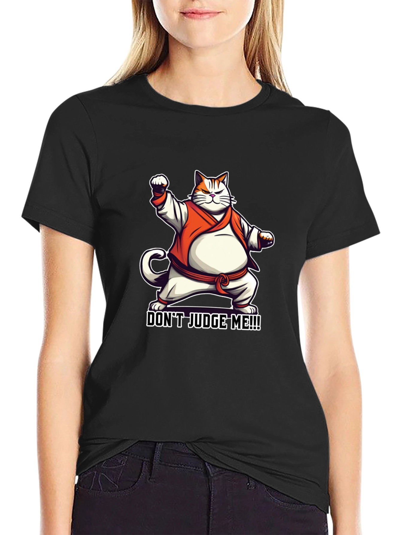 Dont Judge Me! Black T-Shirt Cat Karate Master