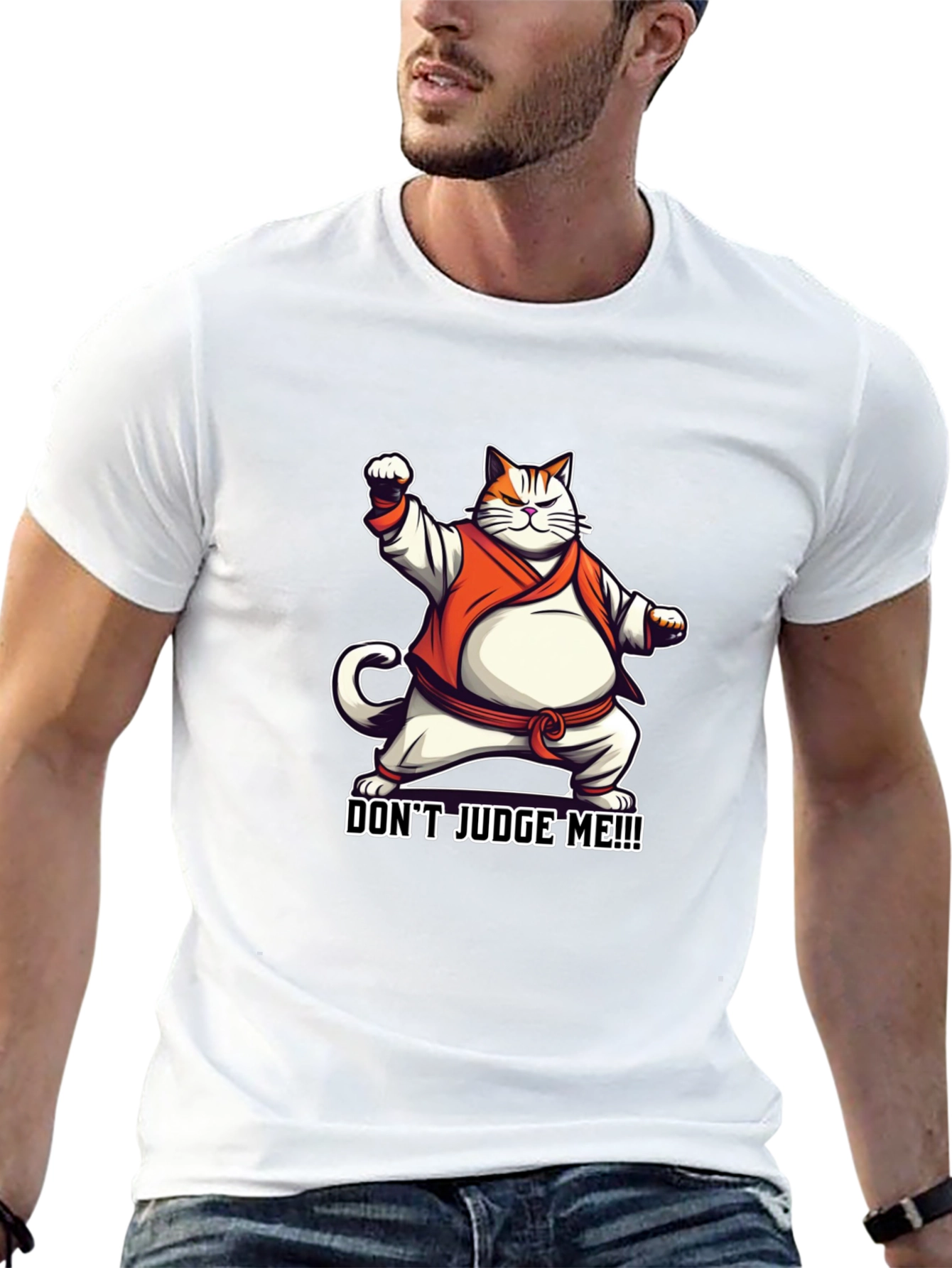 Dont Judge Me! Black T-Shirt Cat Karate Master