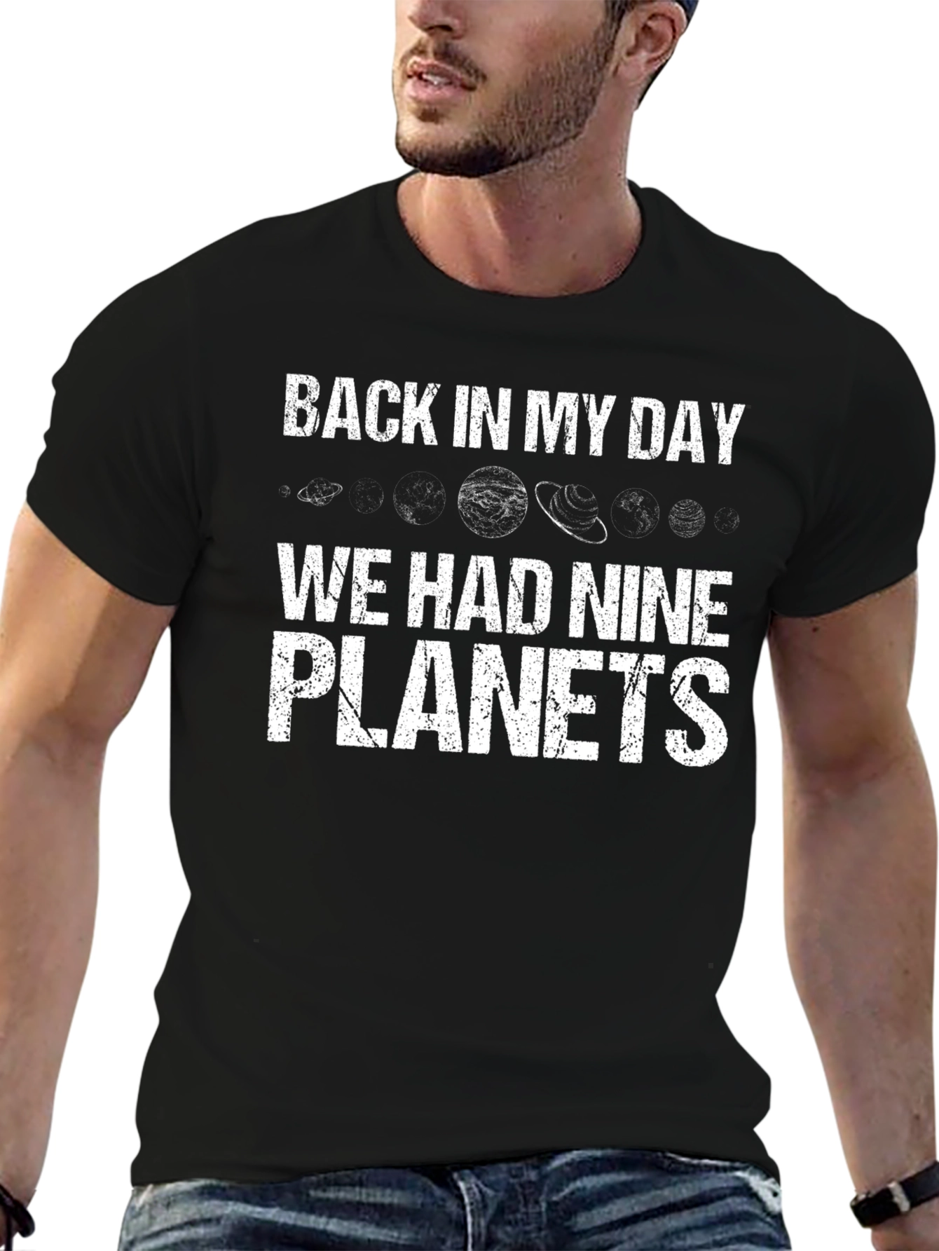 Nine Planets Black Cotton Graphic Tee
