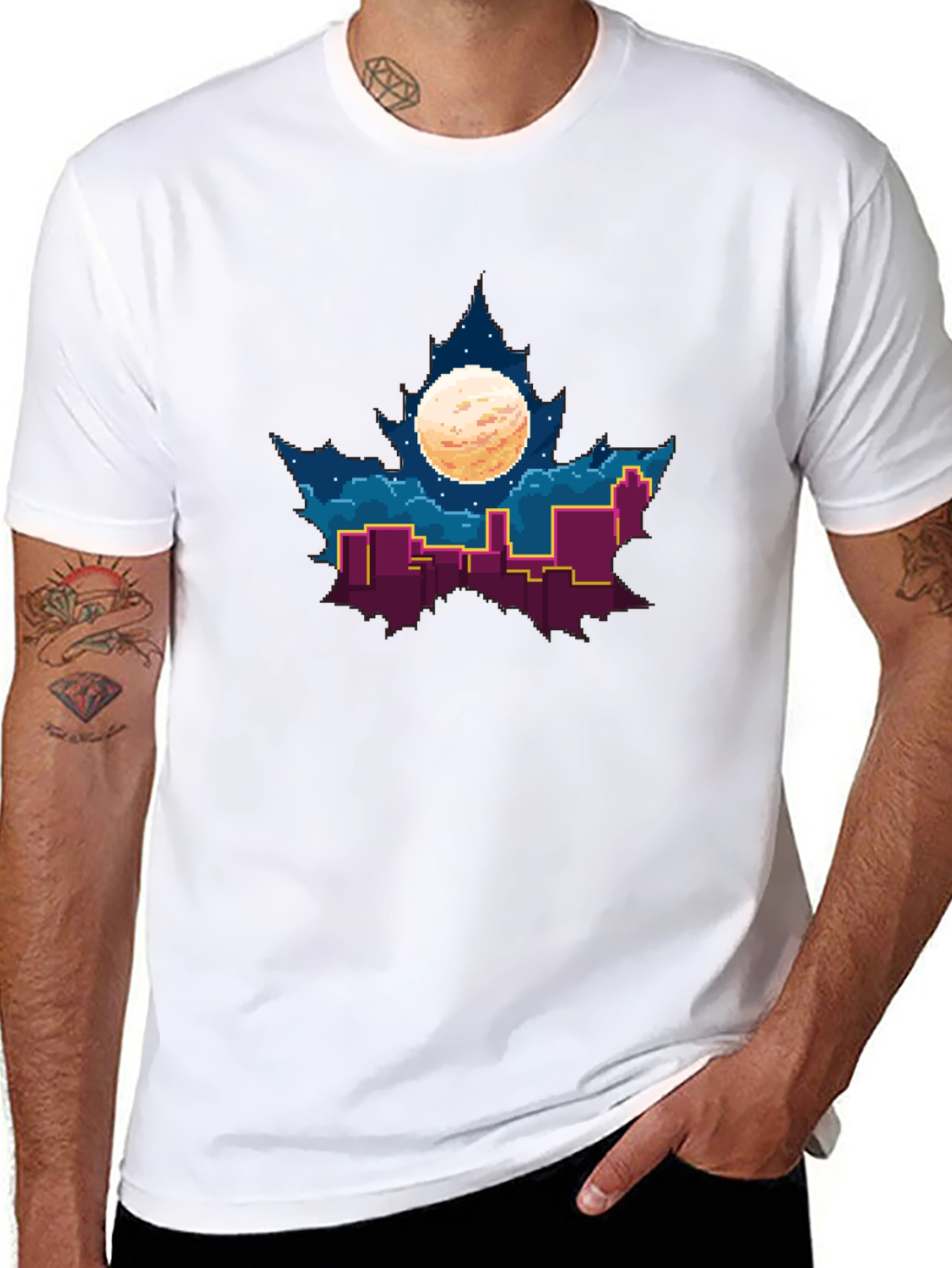 Pixel Maple Leaf Cityscape Graphic Tee