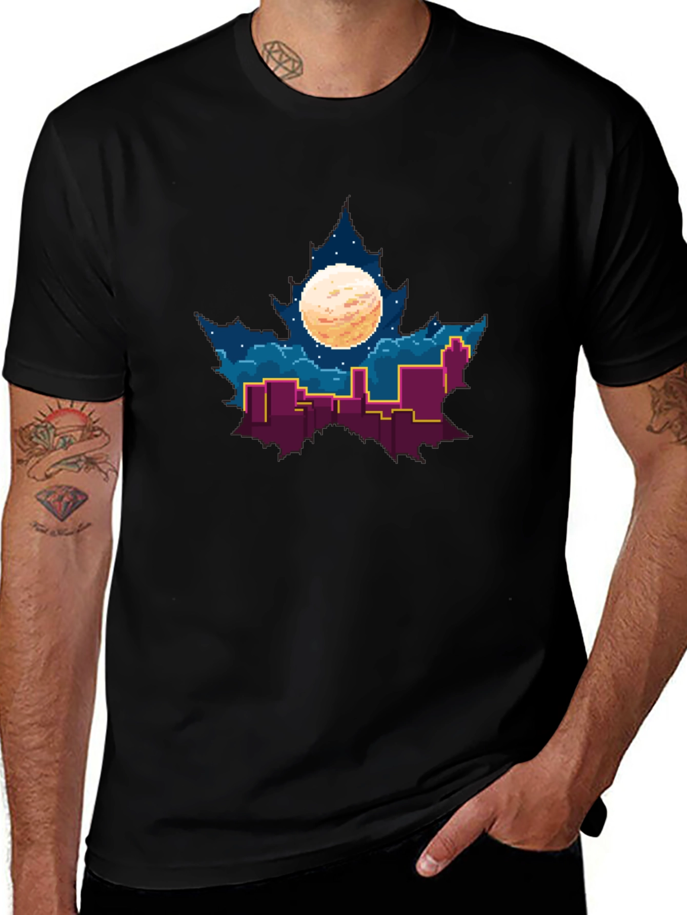 Pixel Maple Leaf Cityscape Graphic Tee