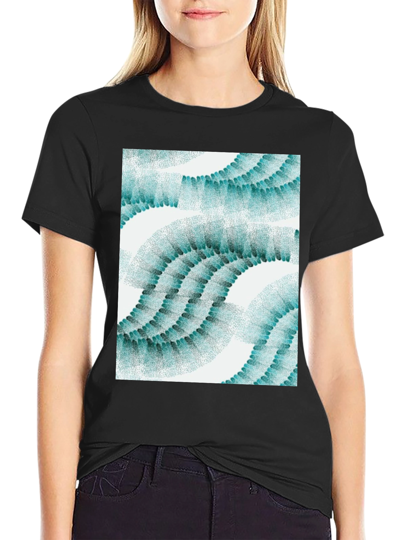 Abstract Wave Pattern Black T-Shirt