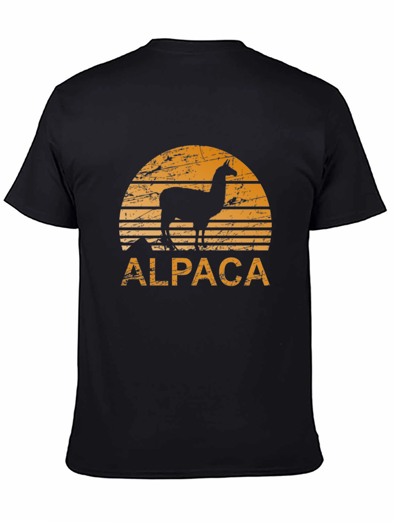 Alpaca Sunset Graphic Tee - Retro Style Black T-Shirt