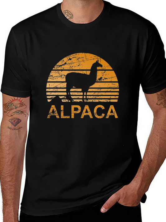 Alpaca Sunset Graphic Tee - Retro Style Black T-Shirt