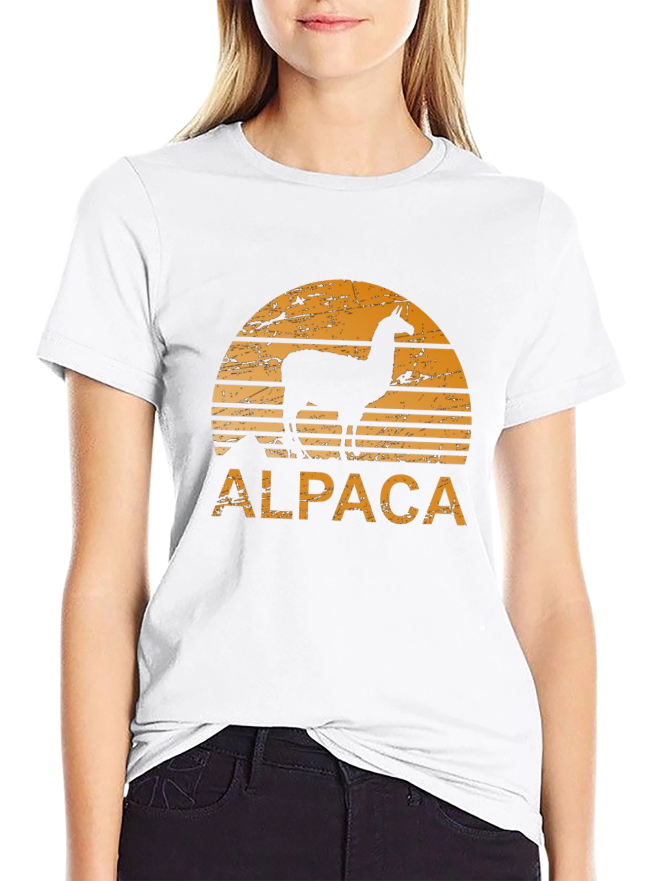 Alpaca Sunset Graphic Tee - Retro Style Black T-Shirt