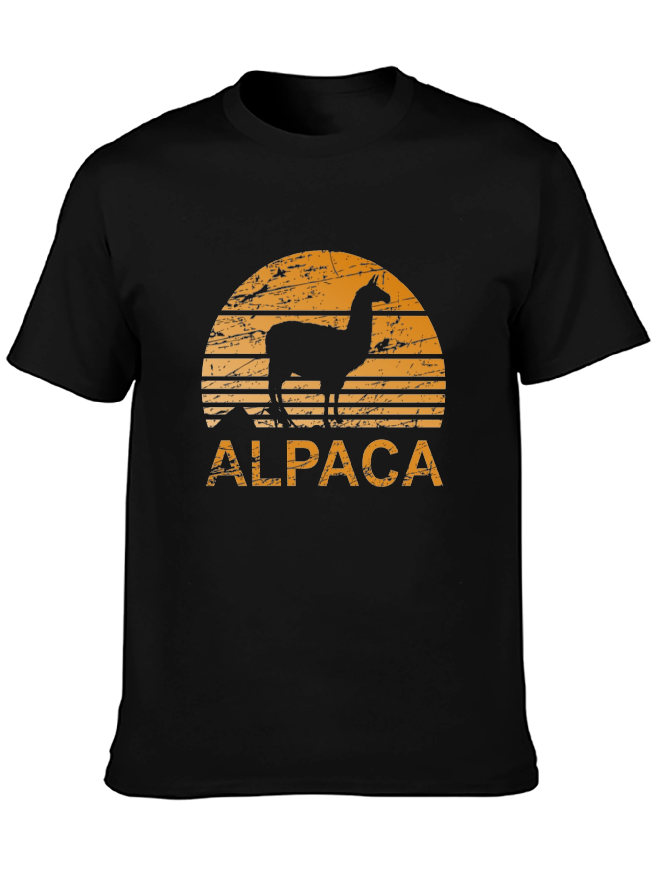 Alpaca Sunset Graphic Tee - Retro Style Black T-Shirt