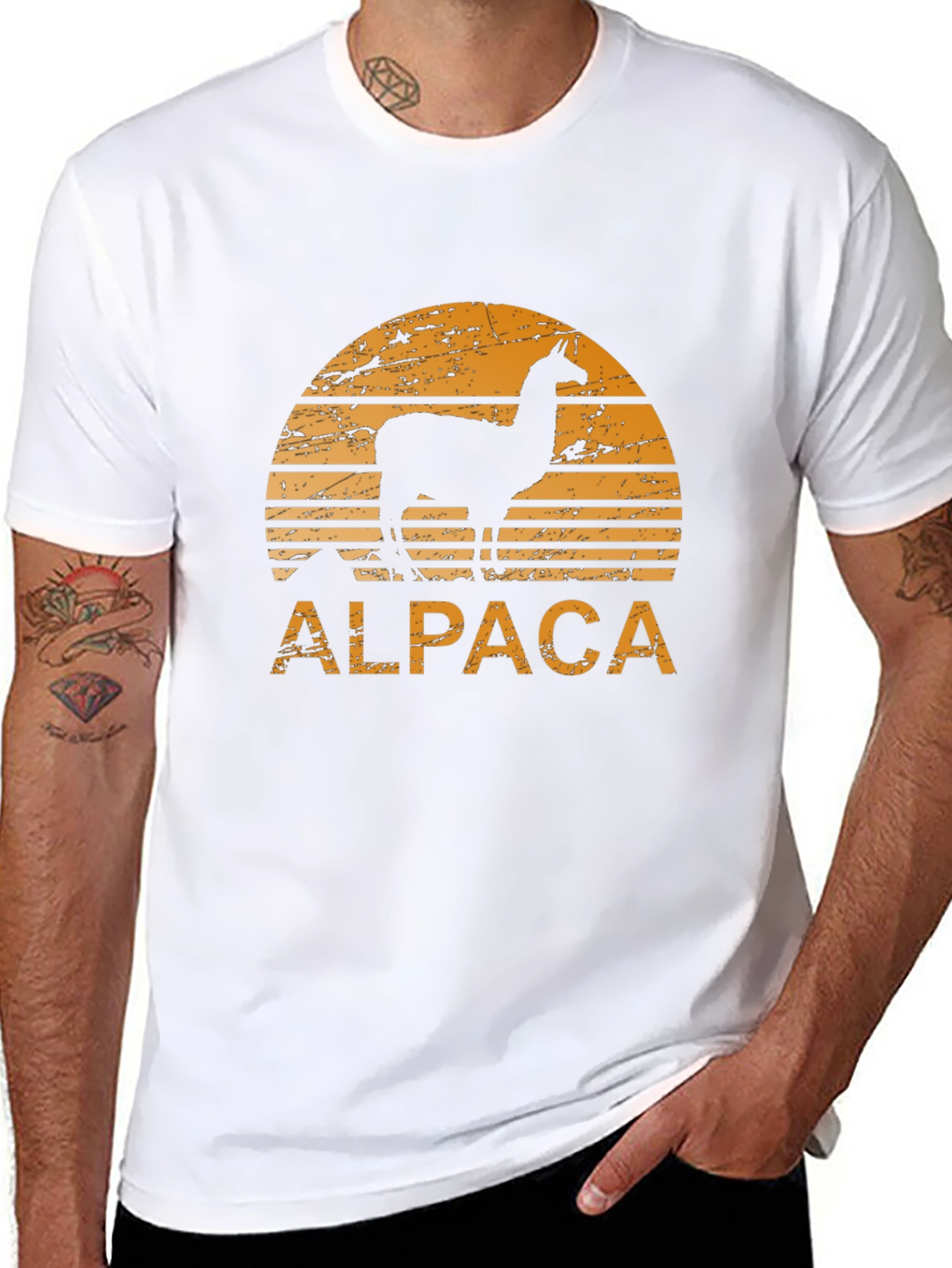 Alpaca Sunset Graphic Tee - Retro Style Black T-Shirt