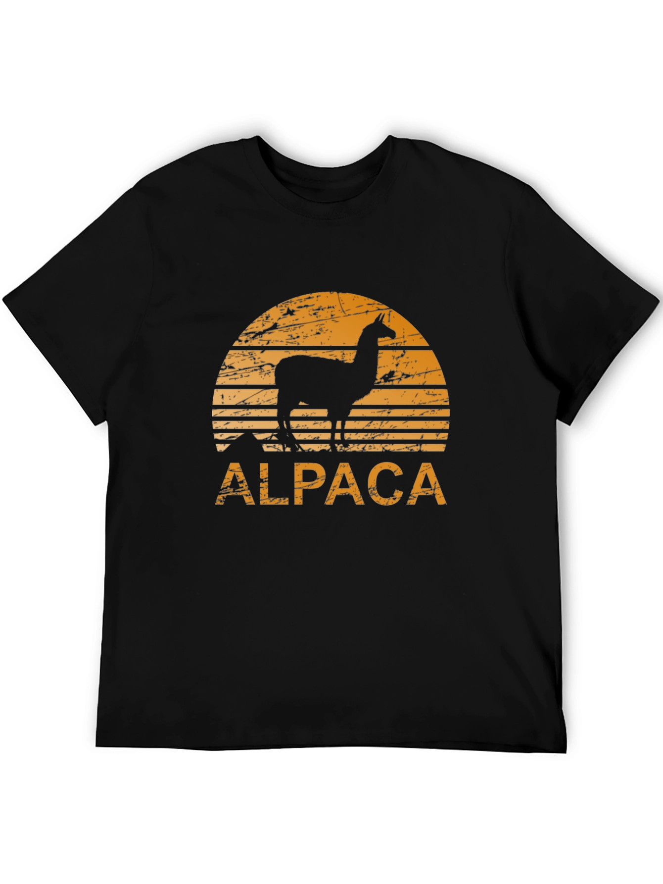 Alpaca Sunset Graphic Tee - Retro Style Black T-Shirt