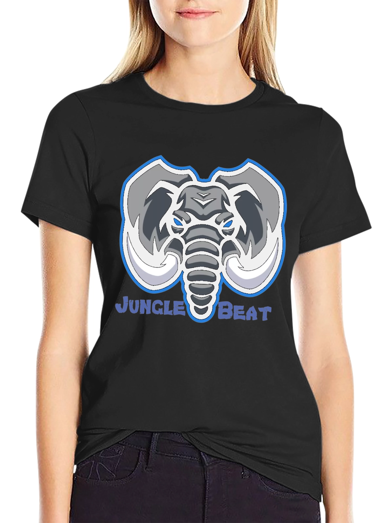 Jungle Beat Elephant Graphic Tee - Black Cotton Shirt
