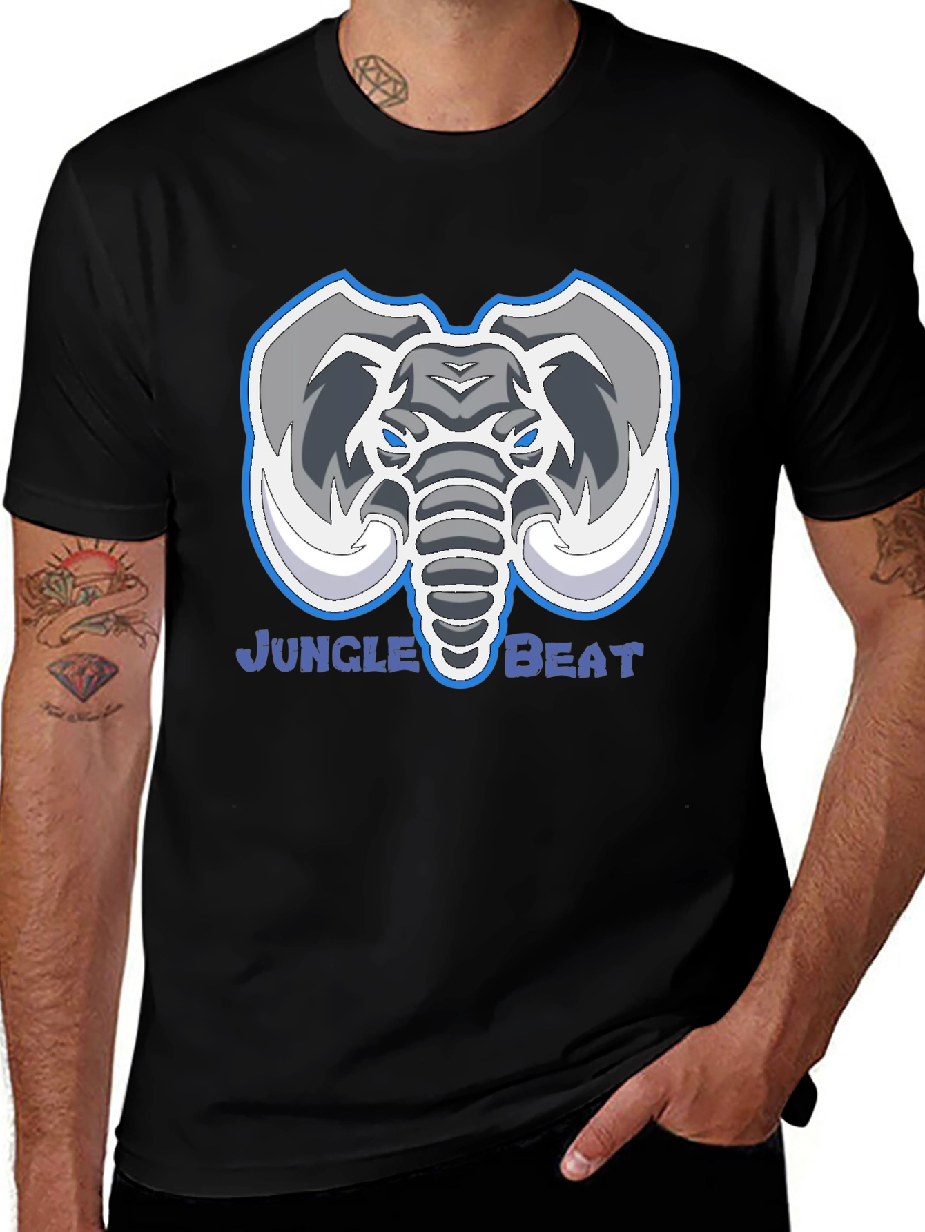 Jungle Beat Elephant Graphic Tee - Black Cotton Shirt