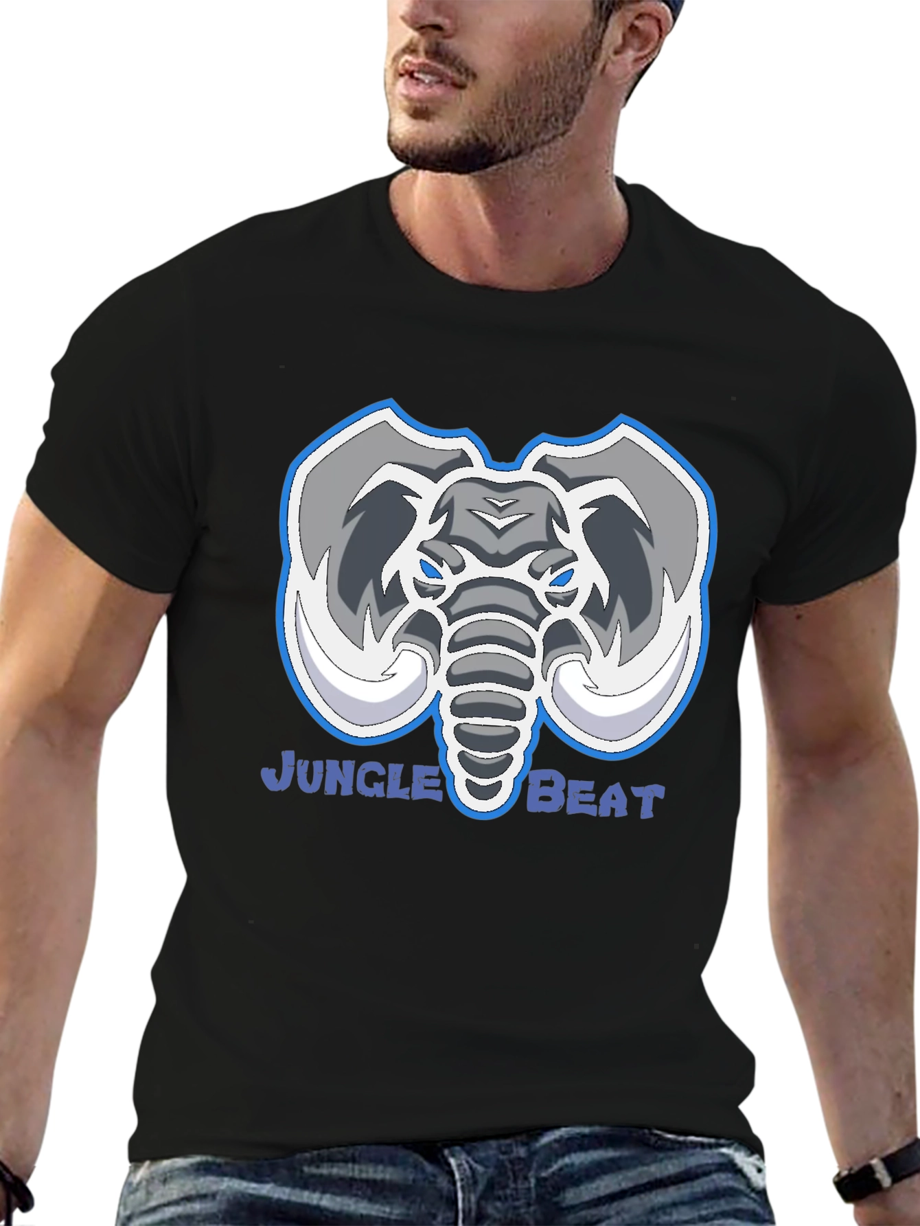 Jungle Beat Elephant Graphic Tee - Black Cotton Shirt