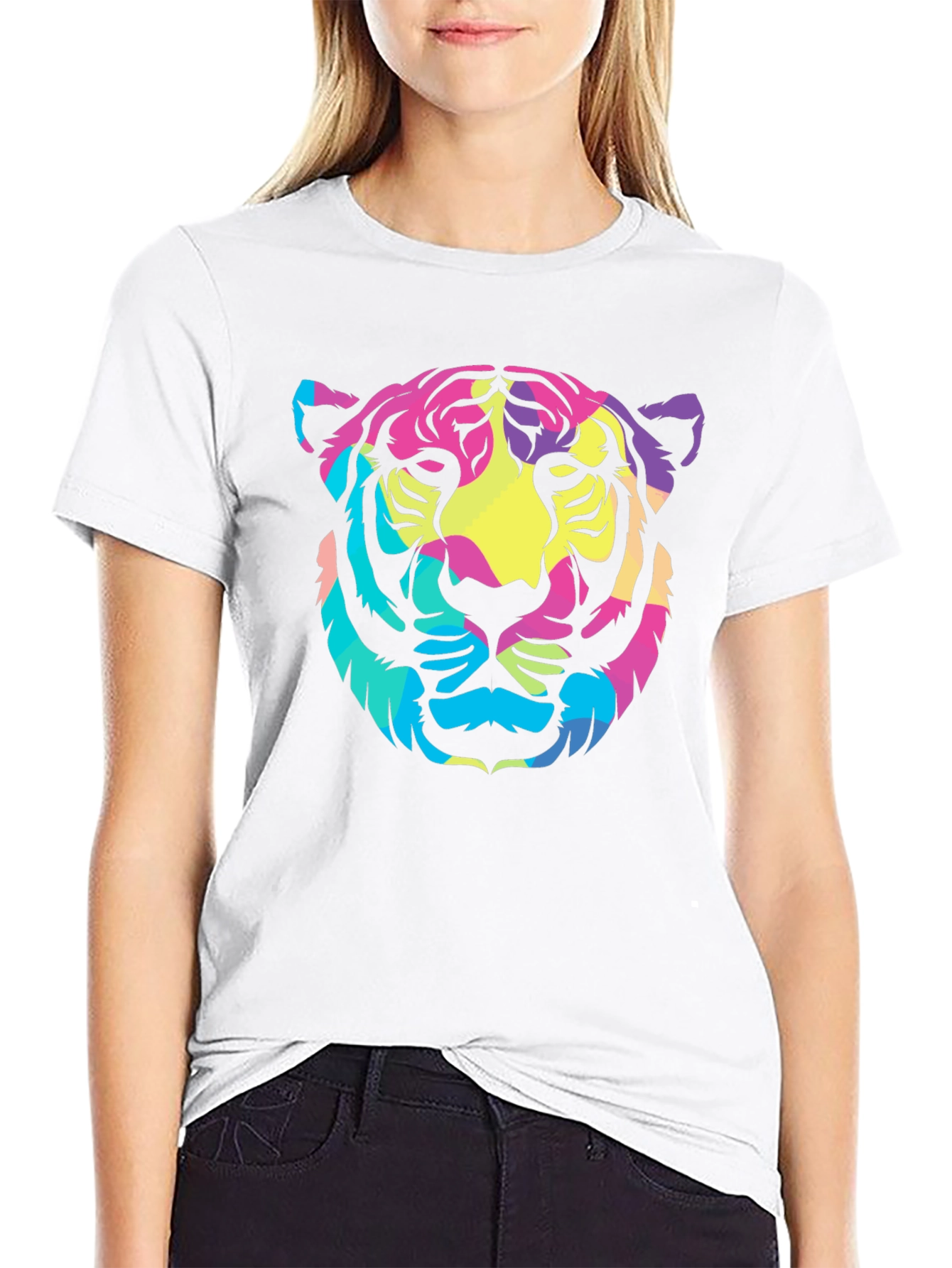 Vibrant Tiger Graphic Tee - Stylish Black Cotton T-Shirt