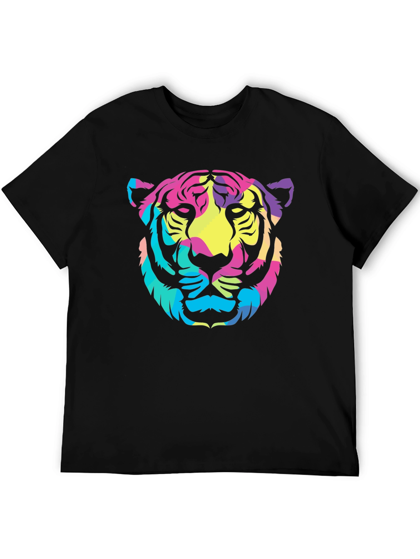 Vibrant Tiger Graphic Tee - Stylish Black Cotton T-Shirt
