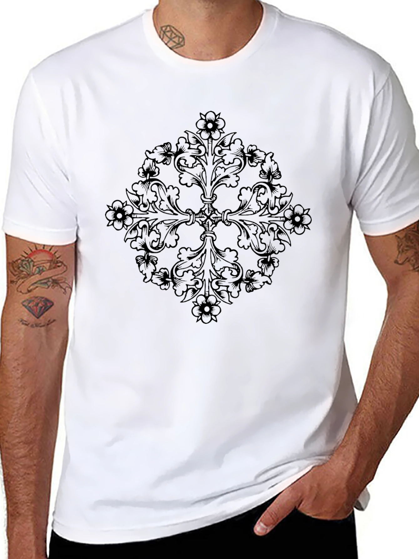 Elegant Black Floral Pattern T-Shirt