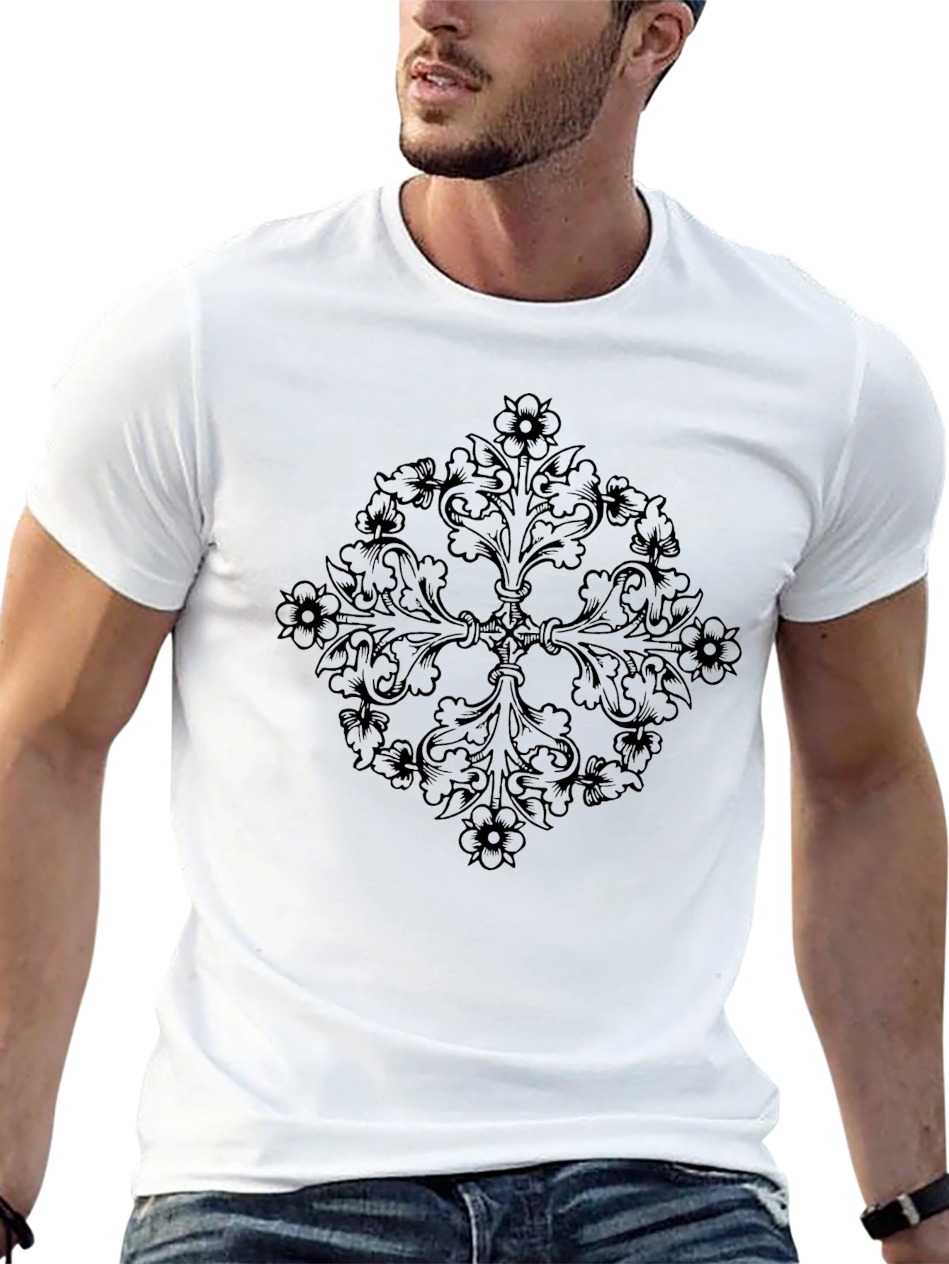 Elegant Black Floral Pattern T-Shirt