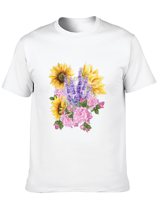 Floral Bouquet Graphic Tee - Sunflower Rose Lavender