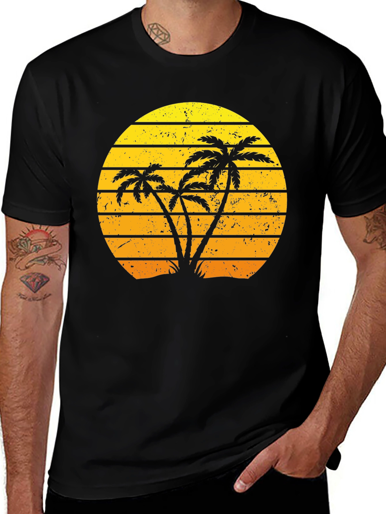 Retro Palm Tree Sunset Graphic T-Shirt