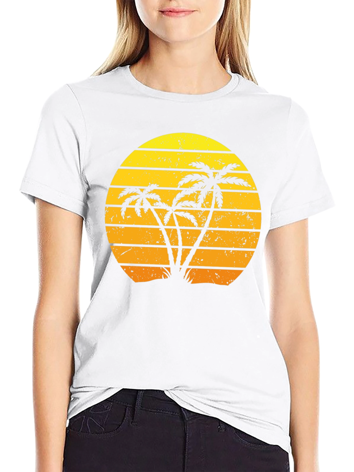 Retro Palm Tree Sunset Graphic T-Shirt