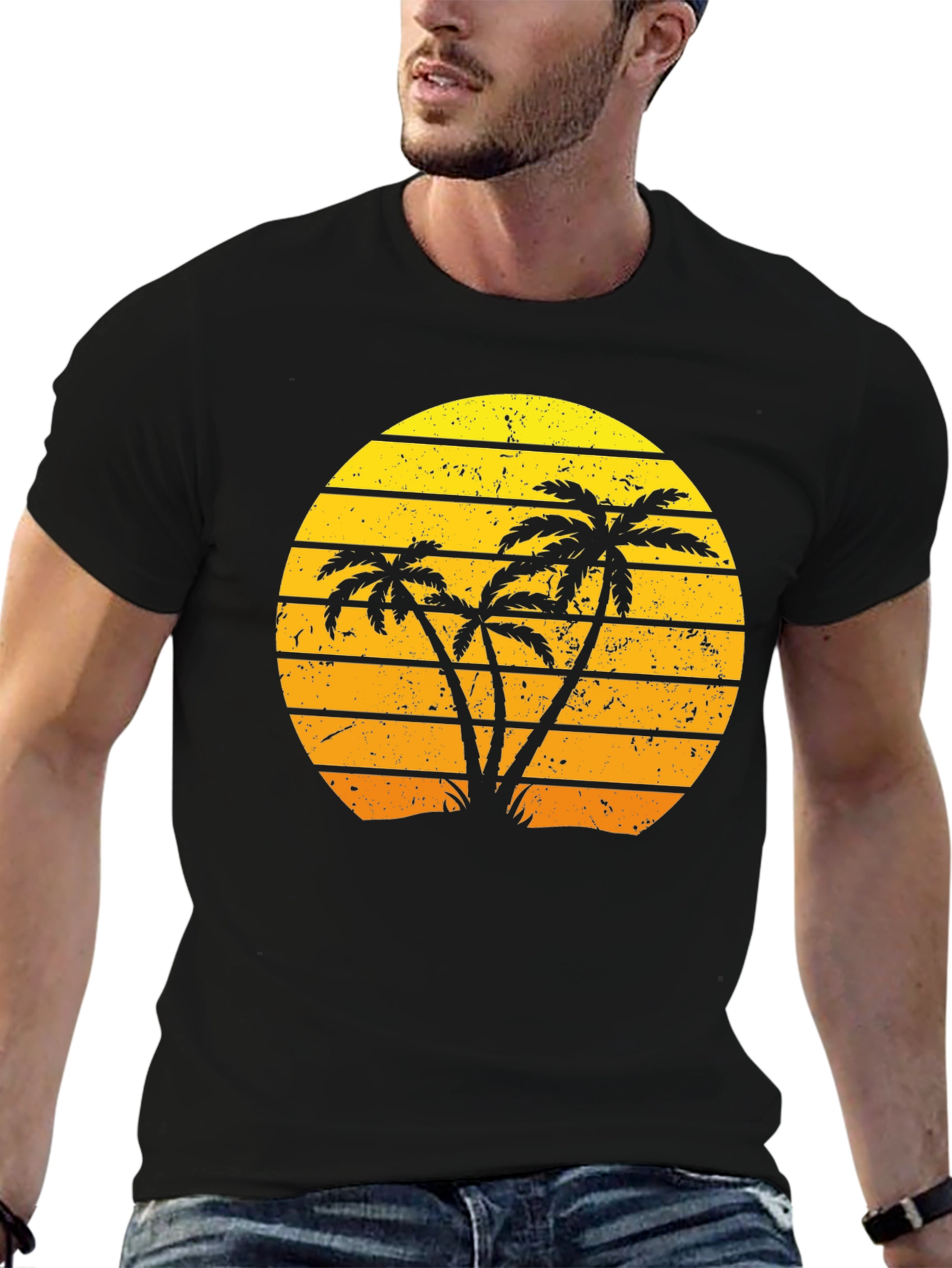 Retro Palm Tree Sunset Graphic T-Shirt
