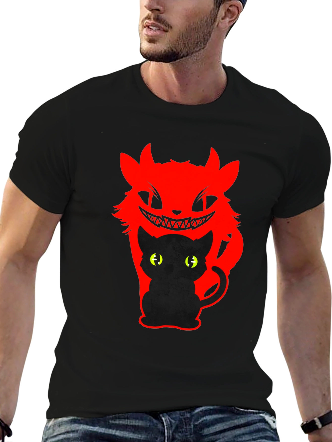 Mens Black Cat Devil Graphic T-Shirt
