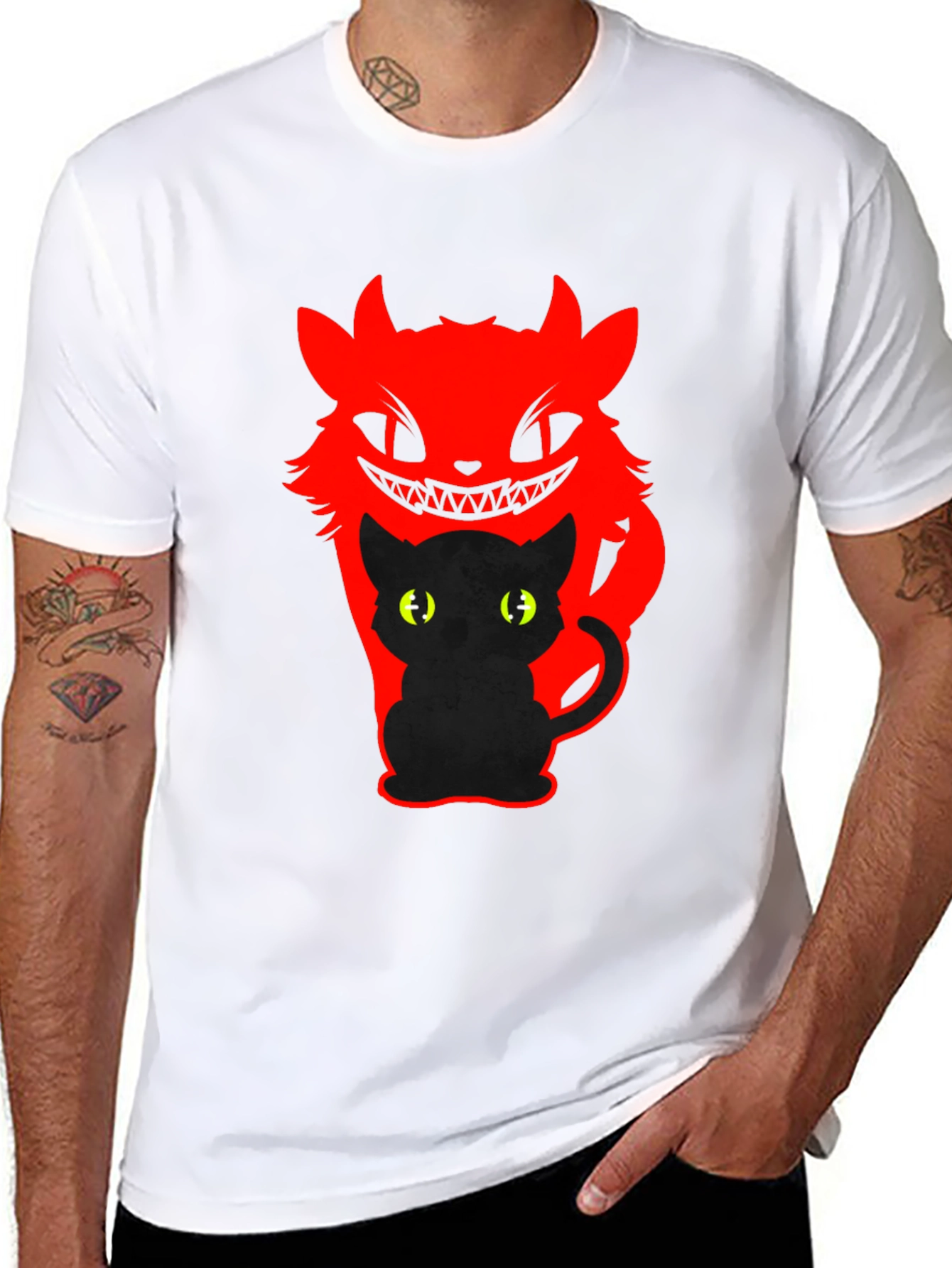 Mens Black Cat Devil Graphic T-Shirt