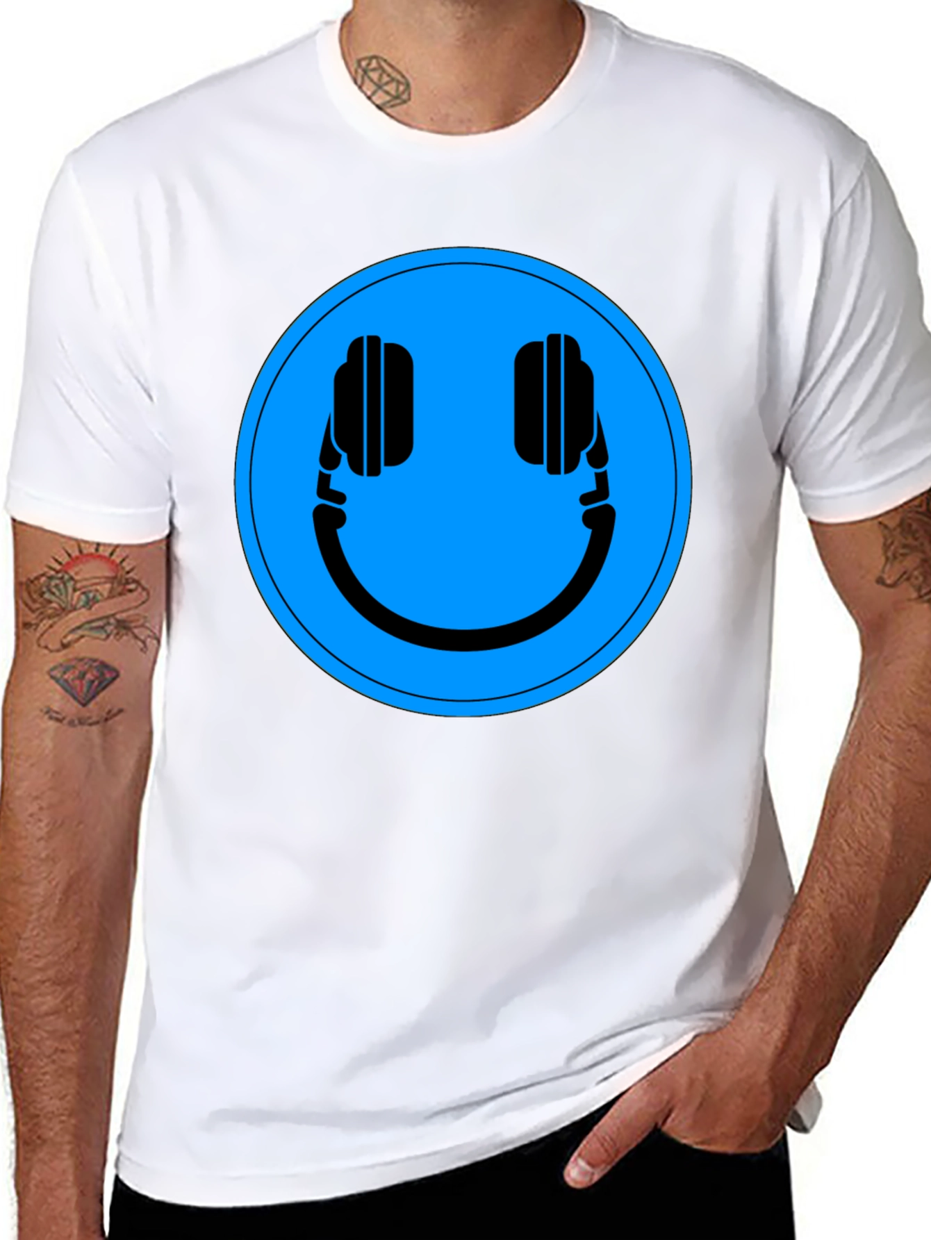Headphone Smiley Face Graphic Tee - Black