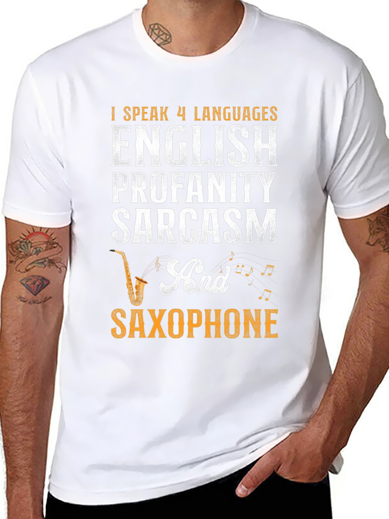 I Speak 4 Languages Funny Saxophone T-Shirt