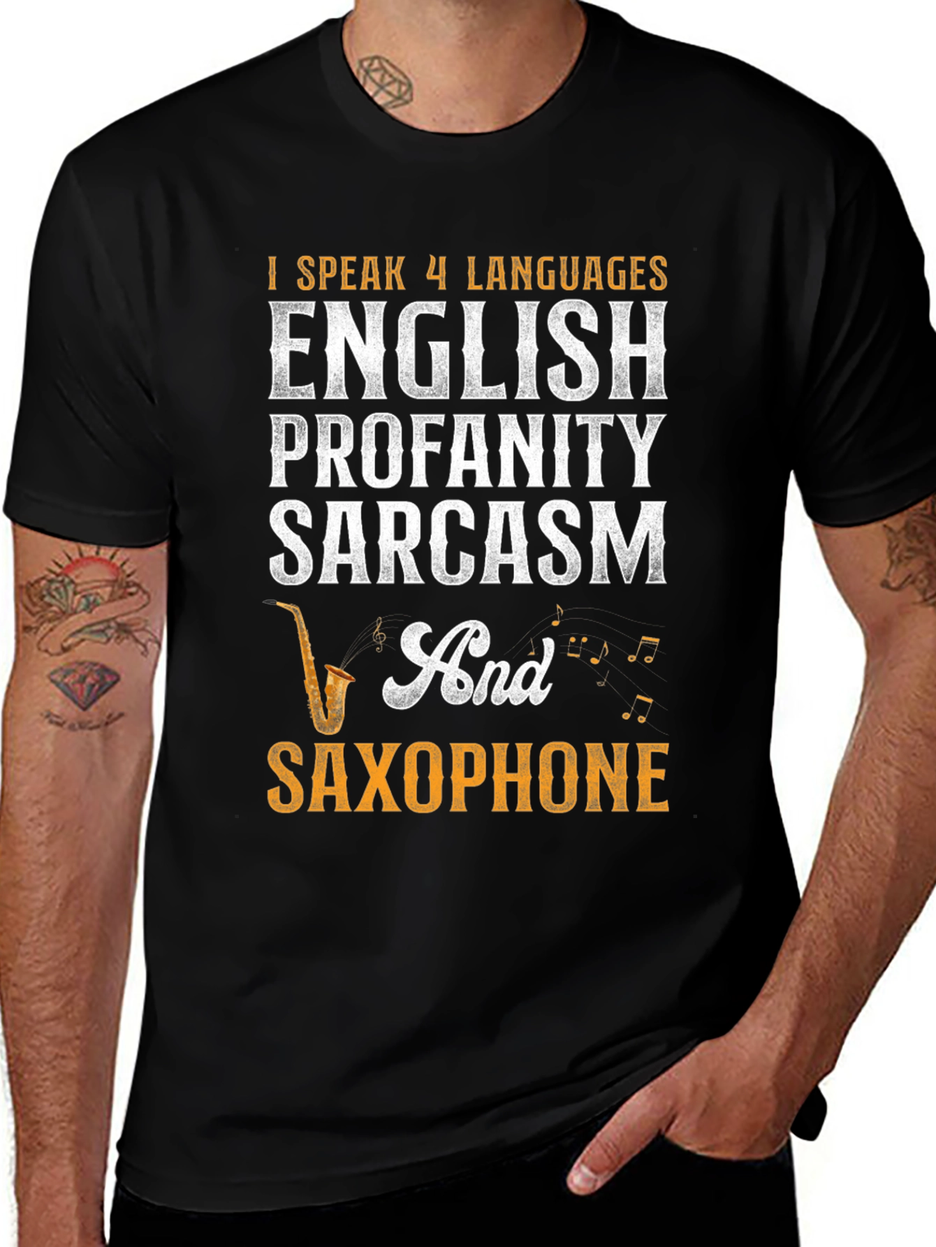 I Speak 4 Languages Funny Saxophone T-Shirt