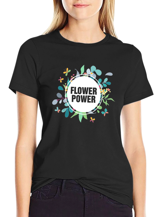 Flower Power Graphic Tee - Black Casual T-Shirt