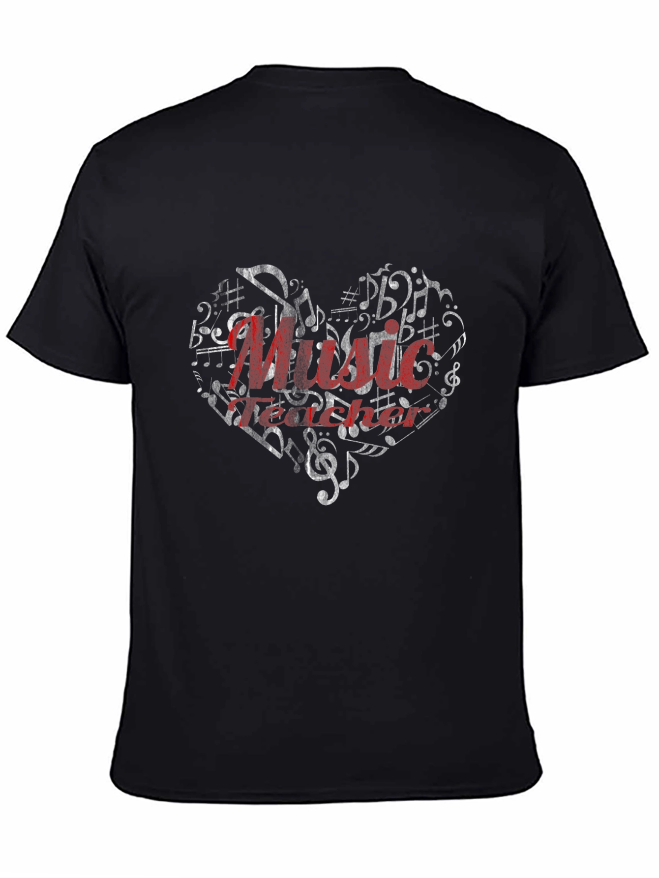 Music Teacher Heart Graphic Black T-Shirt